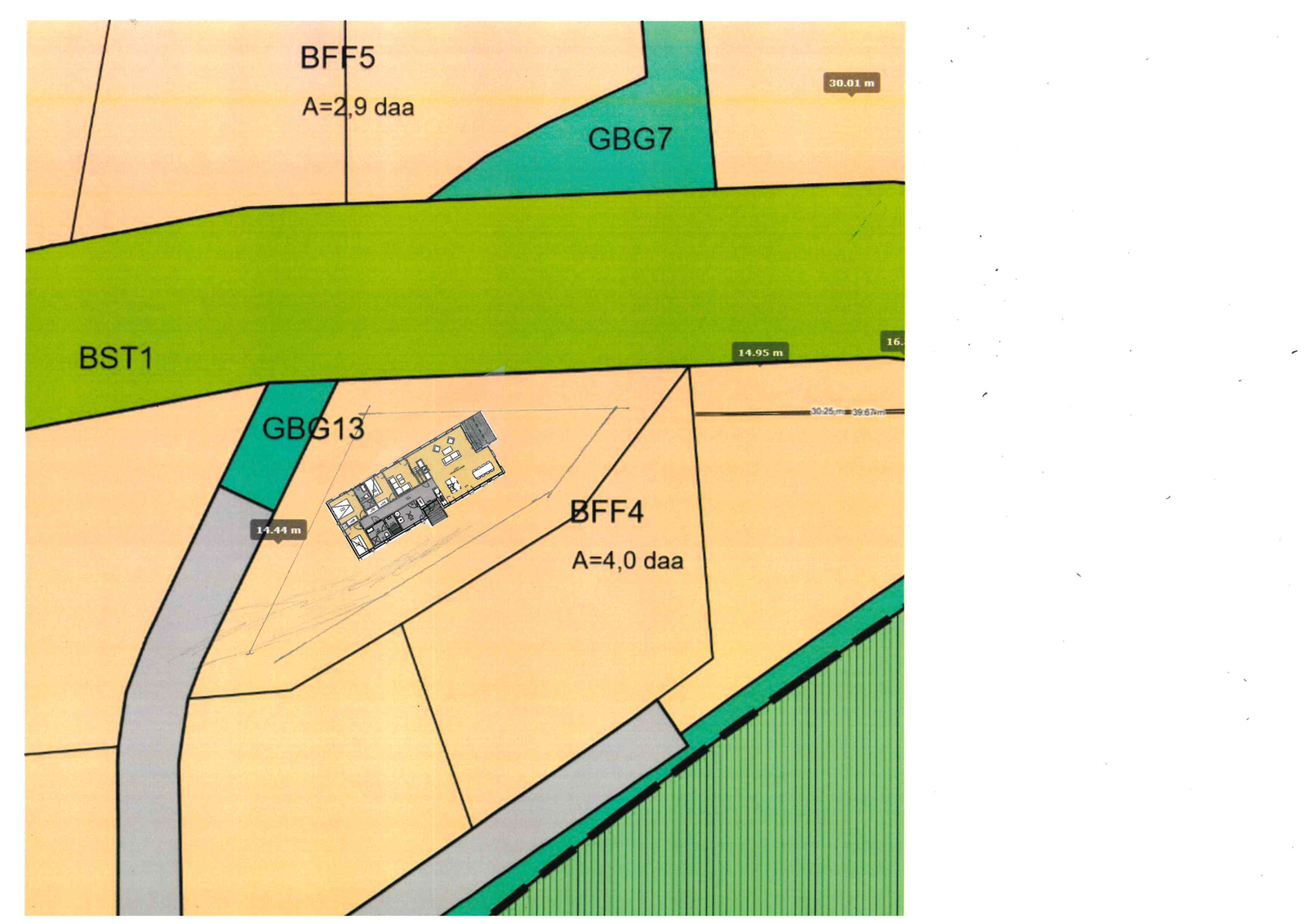 Situasjonsplan tomt 511 med hyttemodellen plassert Galleribilde