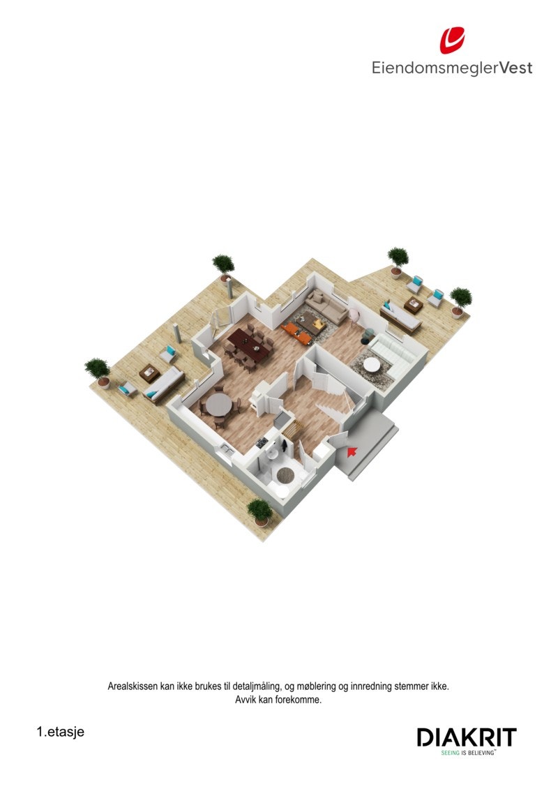 3D planskisse av hovedetasjen. Galleribilde