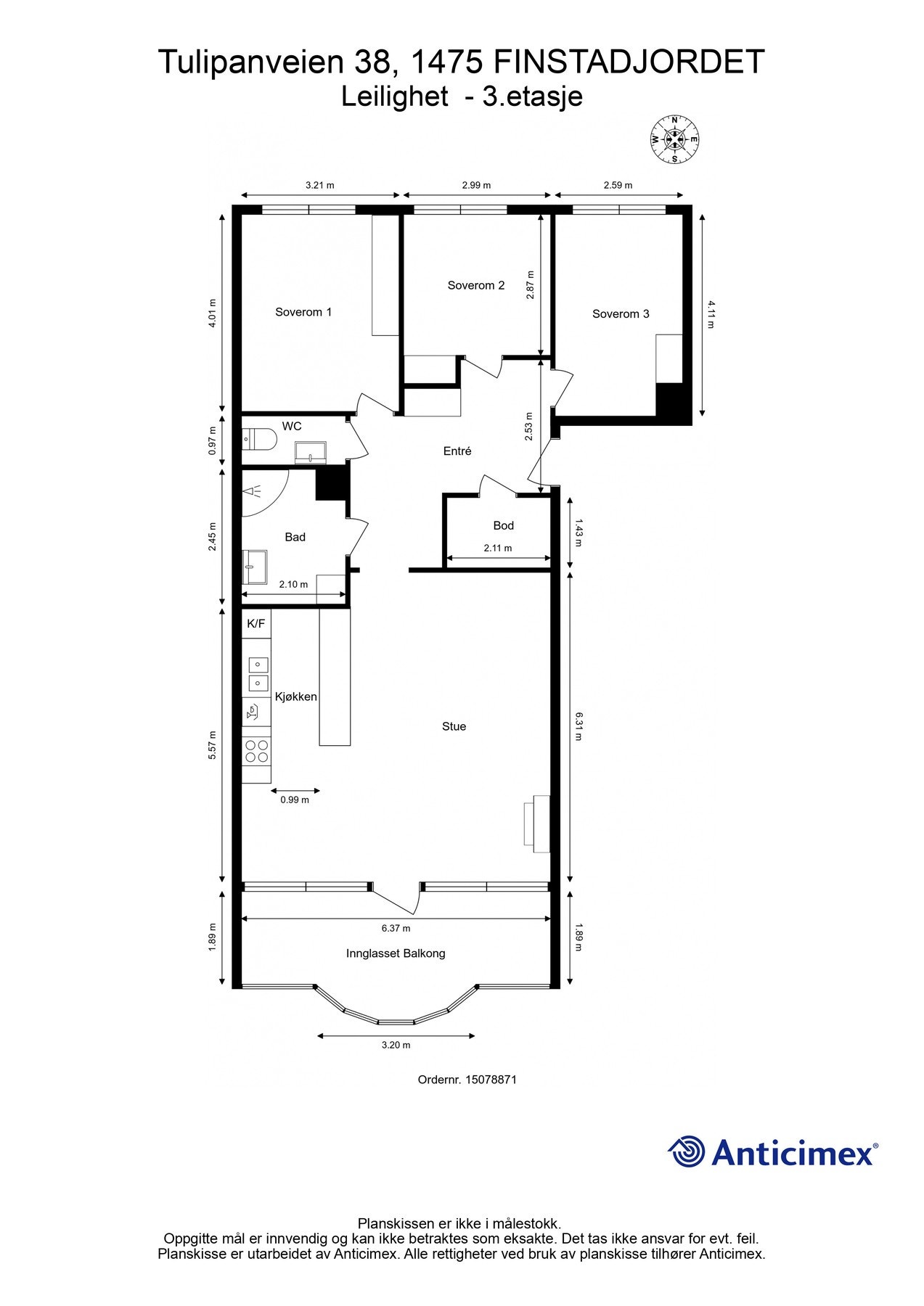 For en ekstra liten oversikt får du først se plantegningen over leiligheten. Galleribilde
