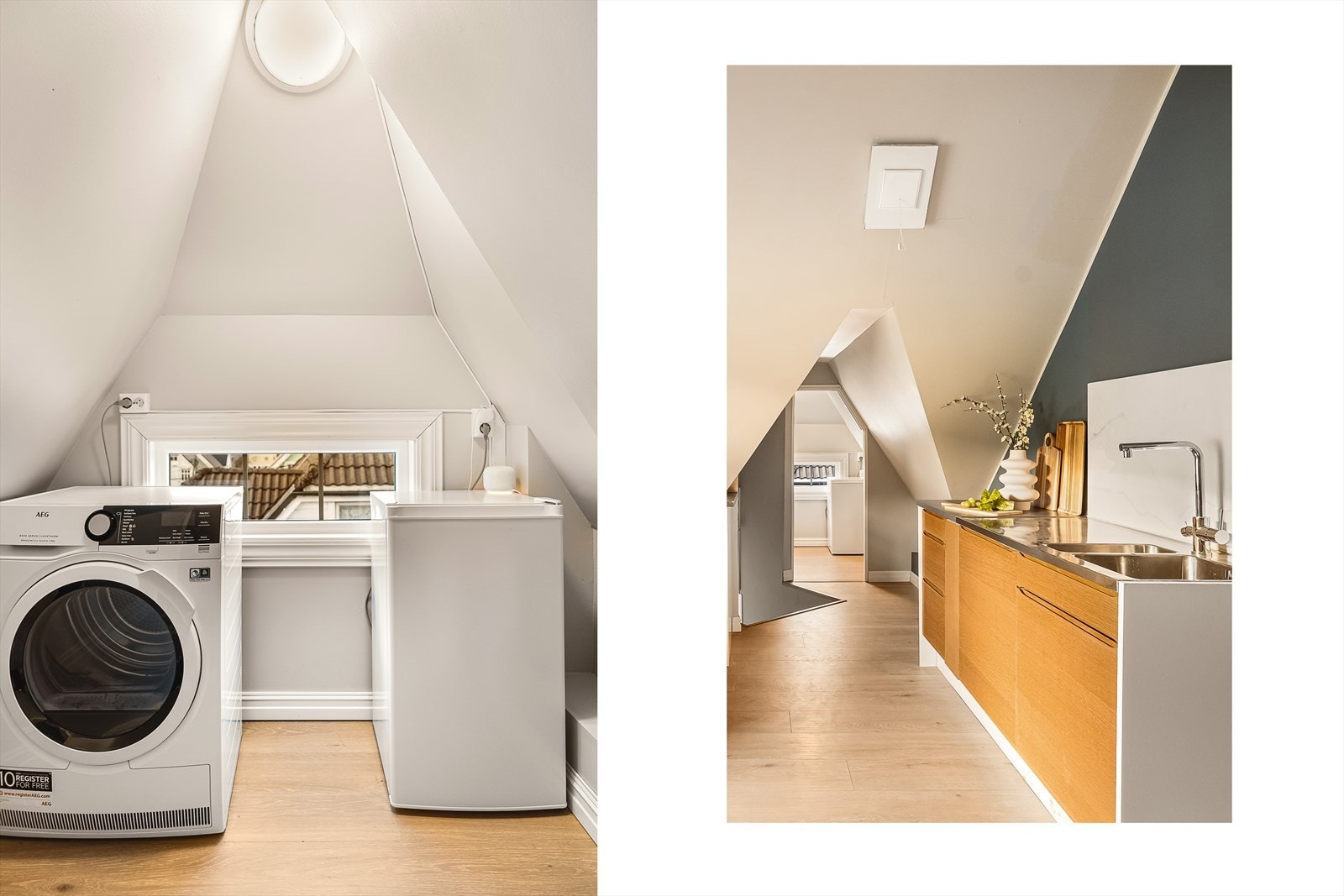 I praktisk forstand er det innvendig bod med gulvareal på 2,6 kvm. Boden er ikke måleverdig grunnet skråhimling/lav takhøyde, men ideelt til tørketrommel og fryseskap. Galleribilde