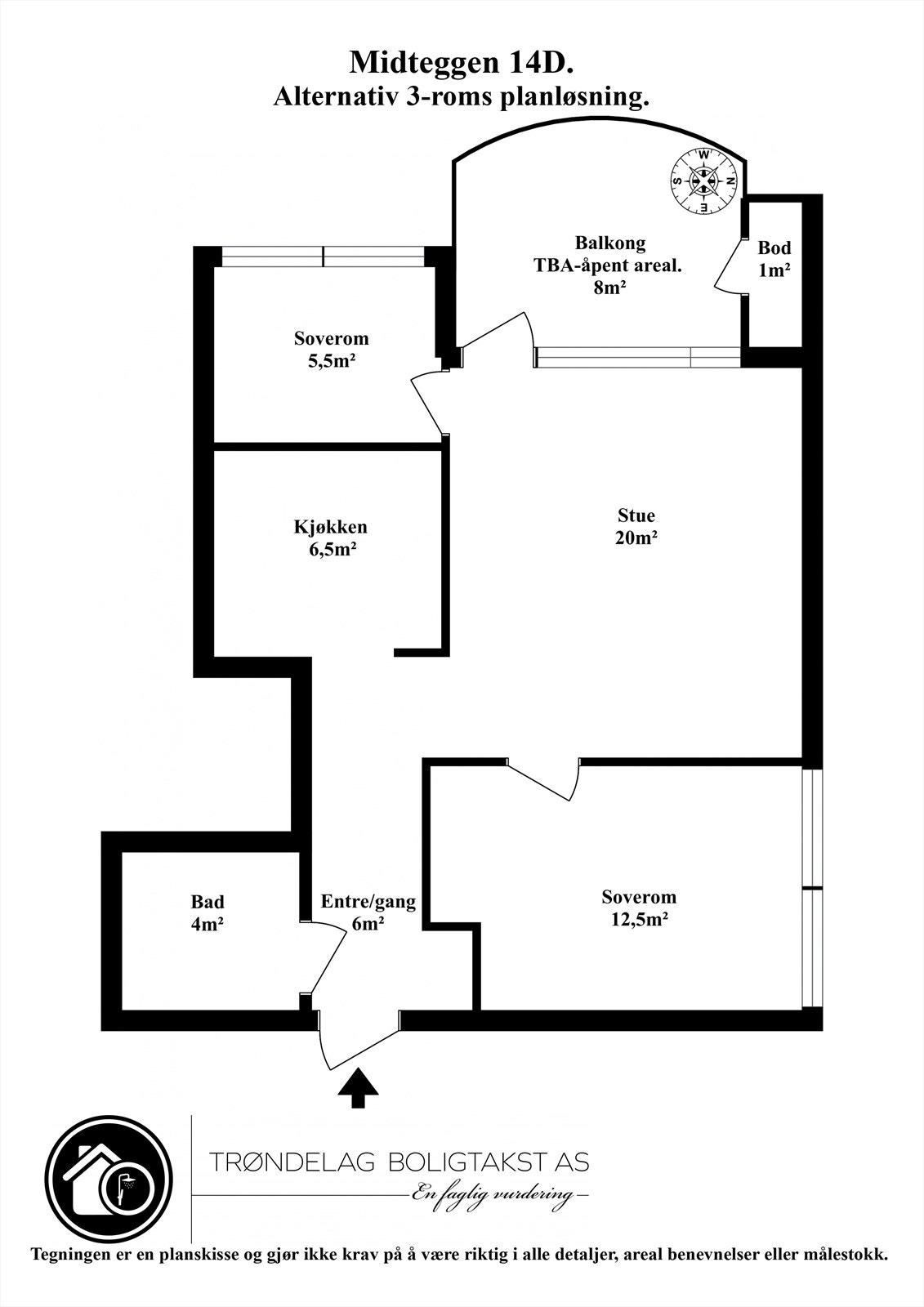 Alternativ 3-roms planløsning. Galleribilde