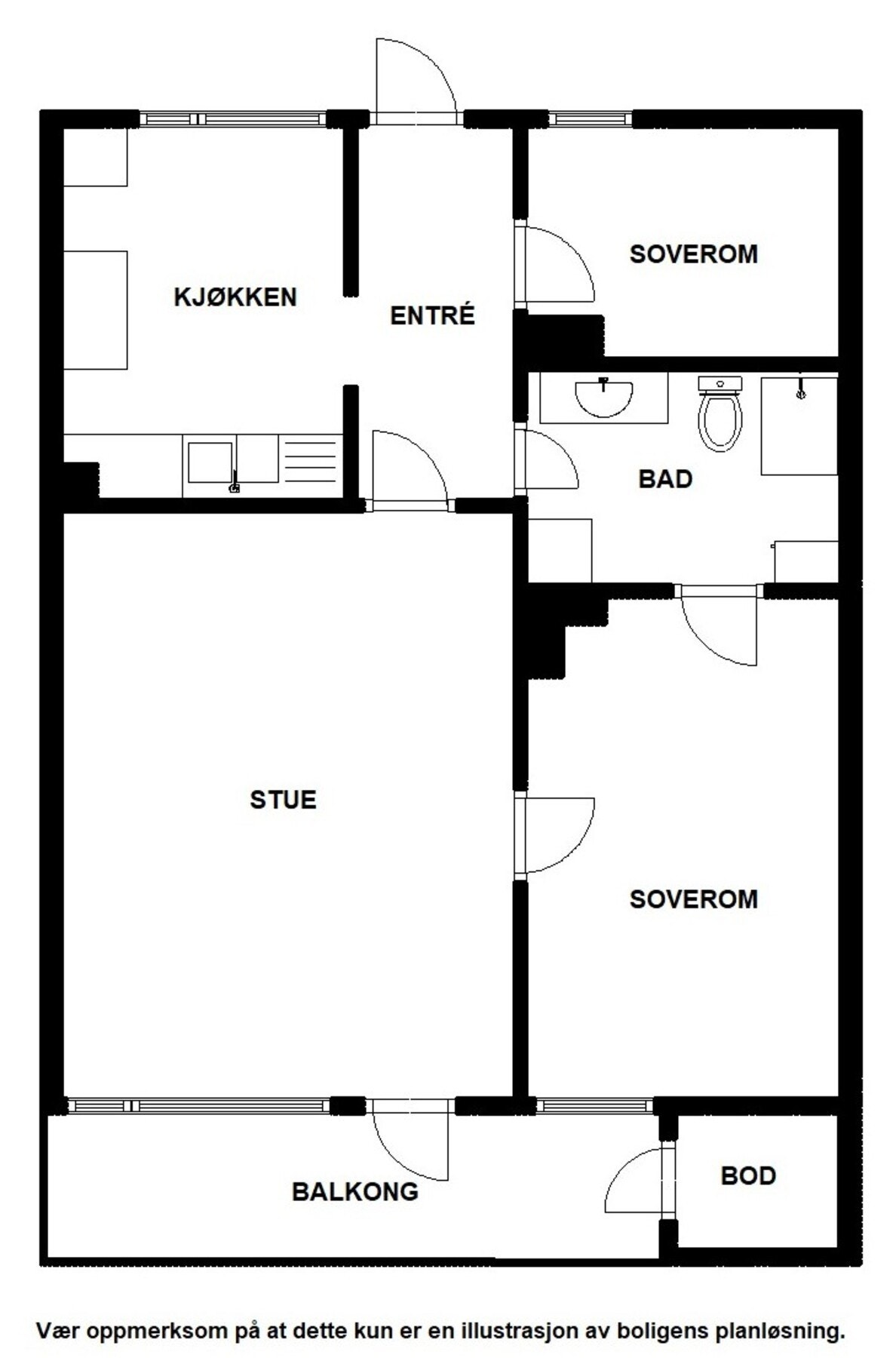 Planskisse. I tillegg disponerer leiligheten utebod i separat bodbygg på 2,3 m². Galleribilde