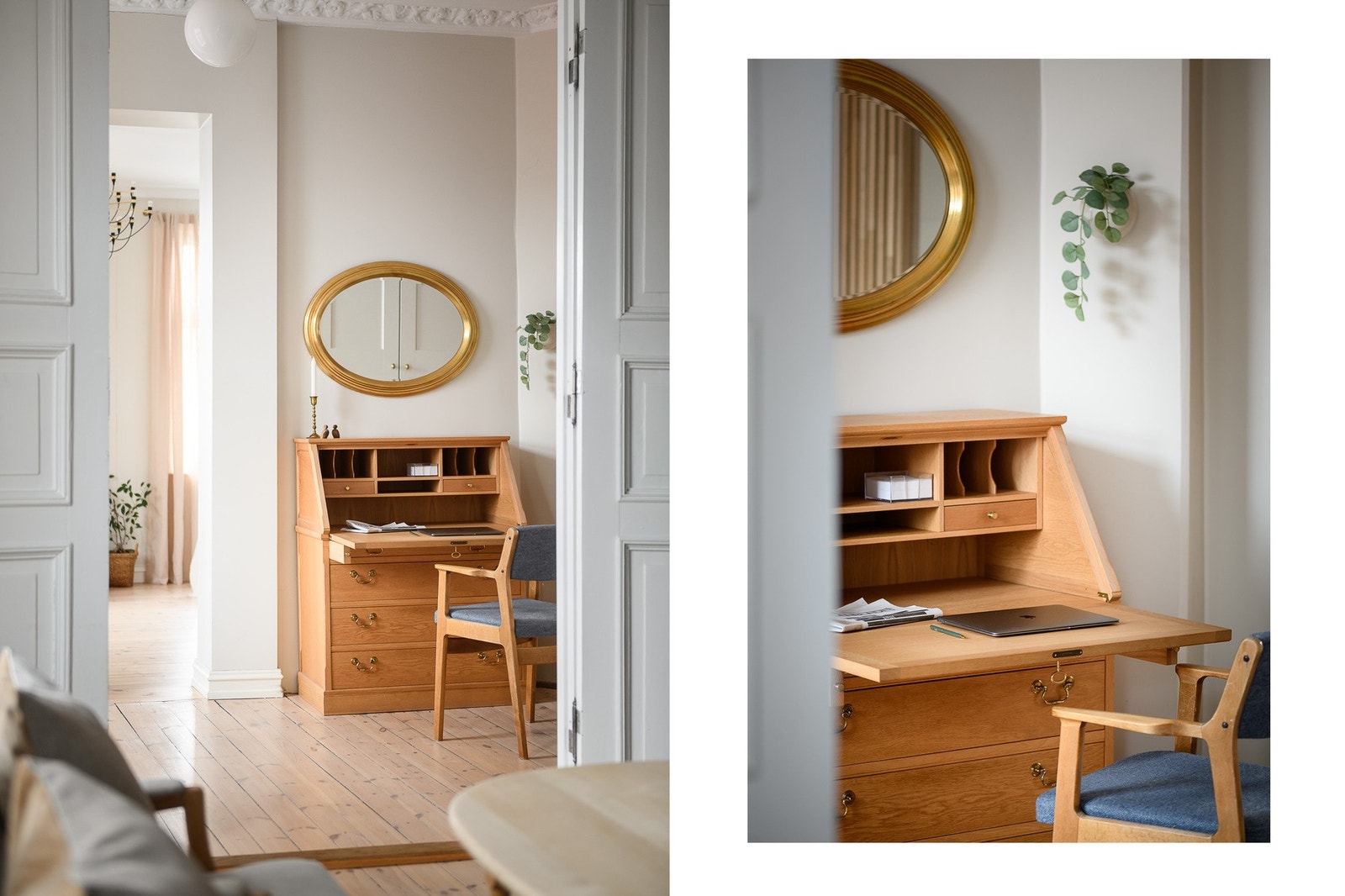 Originale doble fløydører skiller stuen og kontoret. Galleribilde