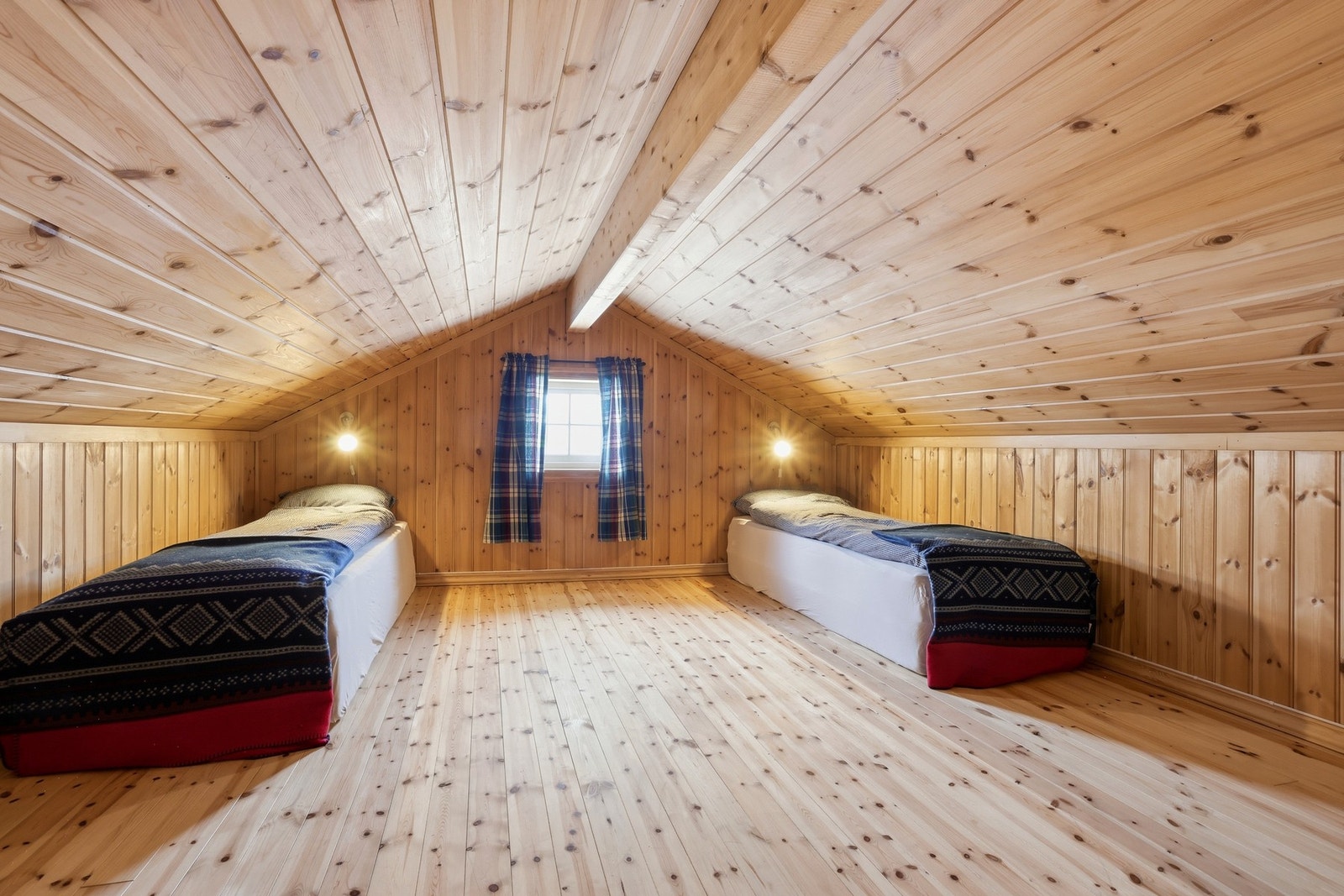 Innredet til soverom på loftsetasje med 2 sengeplasser (Ikke godkjent til soverom, pga. ikke målbart areal (høyde under 190 cm)) Galleribilde