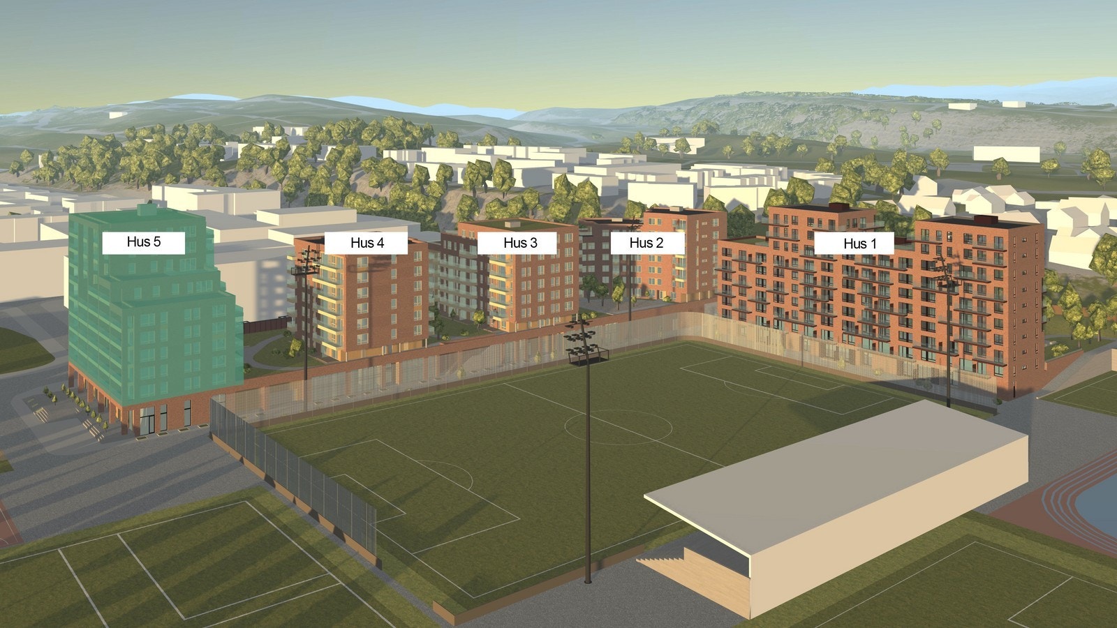 Leilighetene ligger høyt og fritt i hus 5. Galleribilde