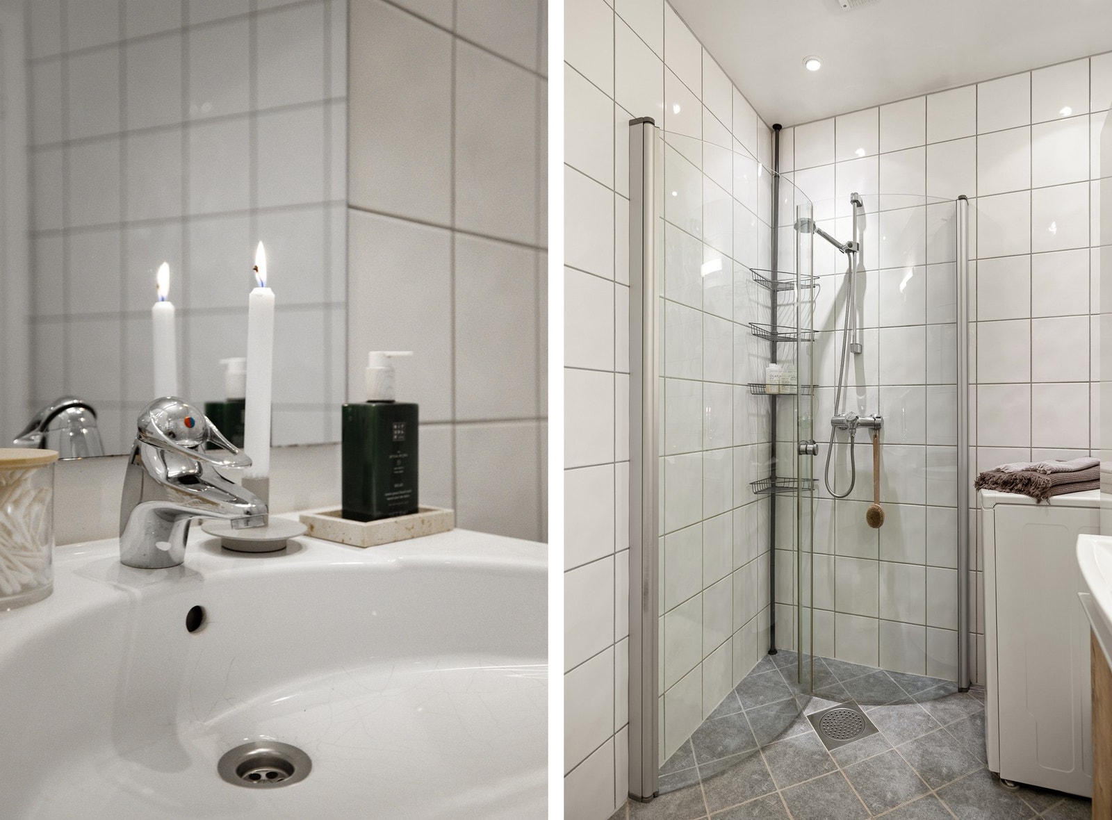 Det er innredet med dusj med glassvegger, toalett og baderomsinnredning. Galleribilde