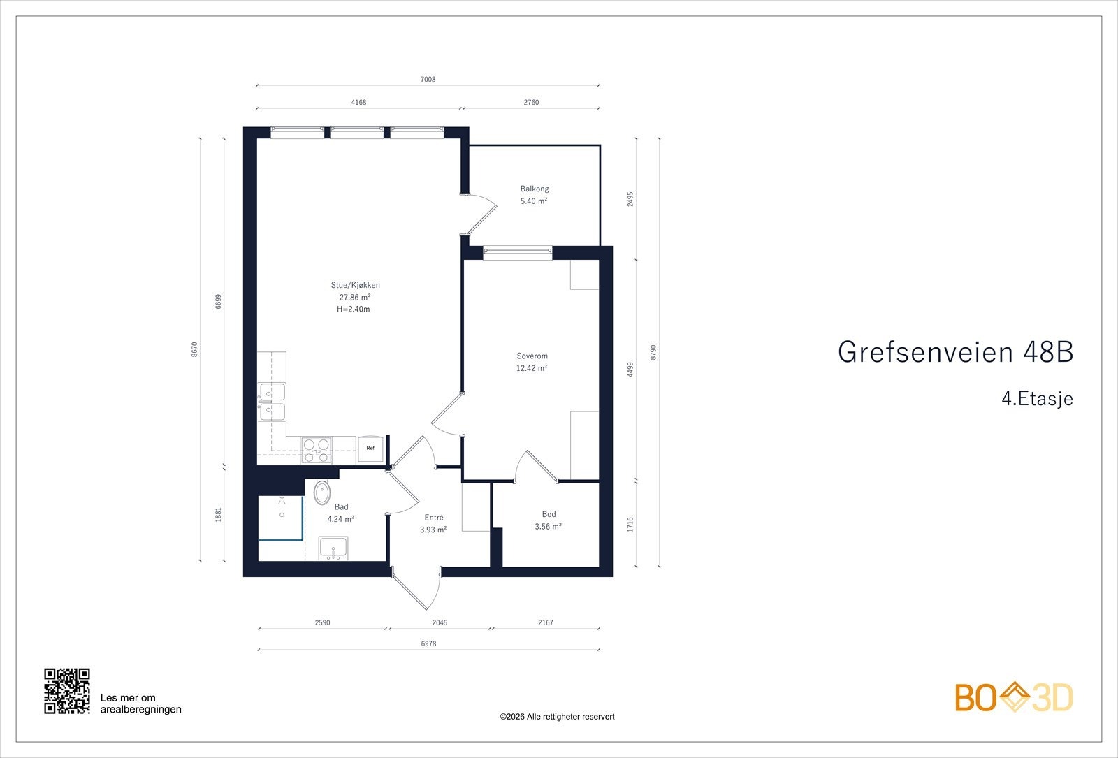 Leiligheten inneholder entré, stue/kjøkken, soverom, innvendig bod og bad. Galleribilde