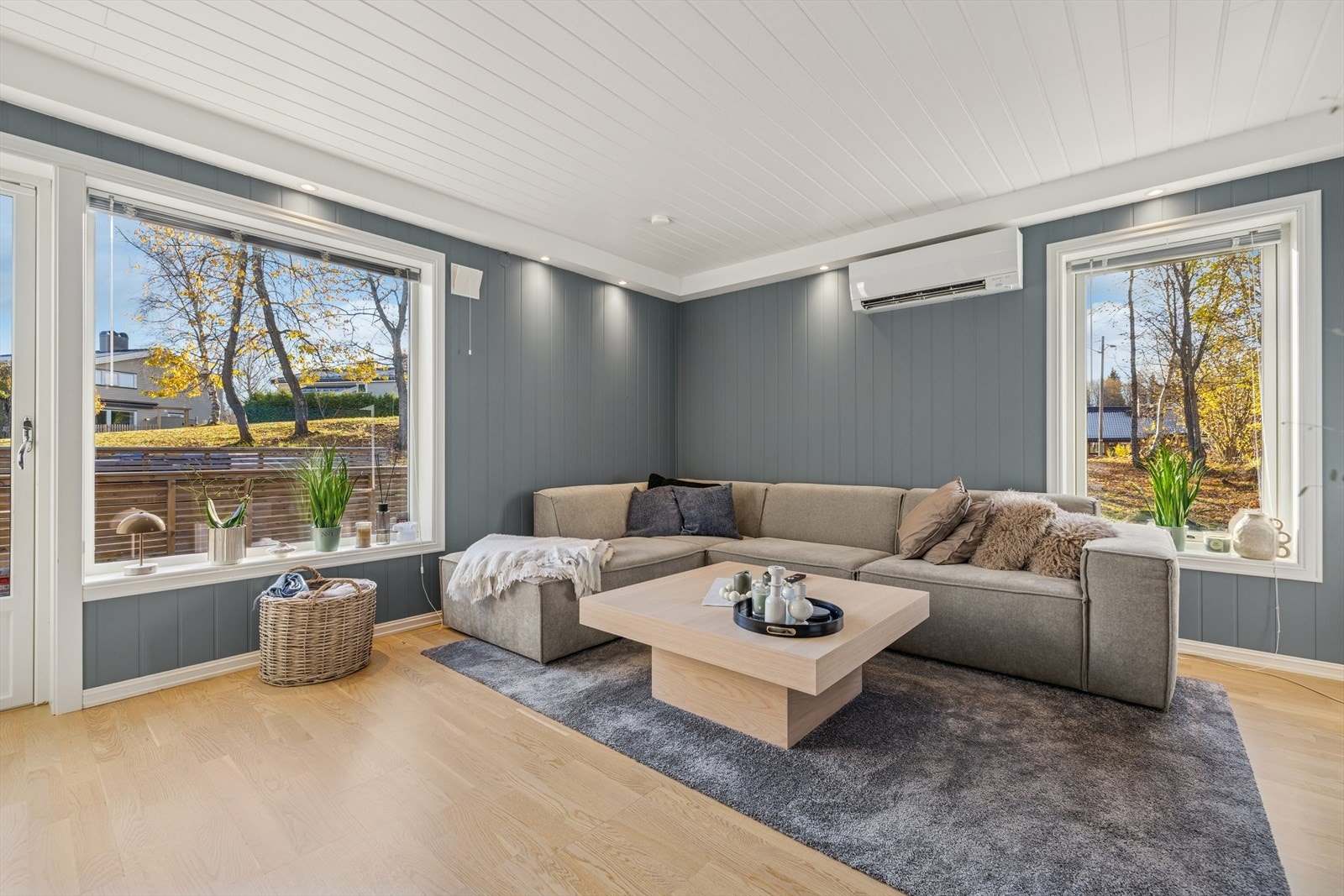 Stuen er romslig og har store vindusflater som gir godt med dagslys. Galleribilde