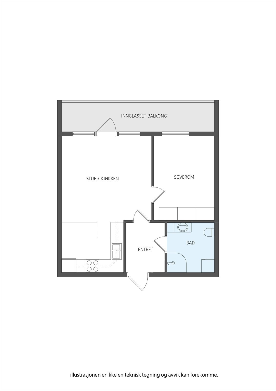 Plantegning. I tillegg kommer utvendig sportsbod på ca. 5m2. Galleribilde