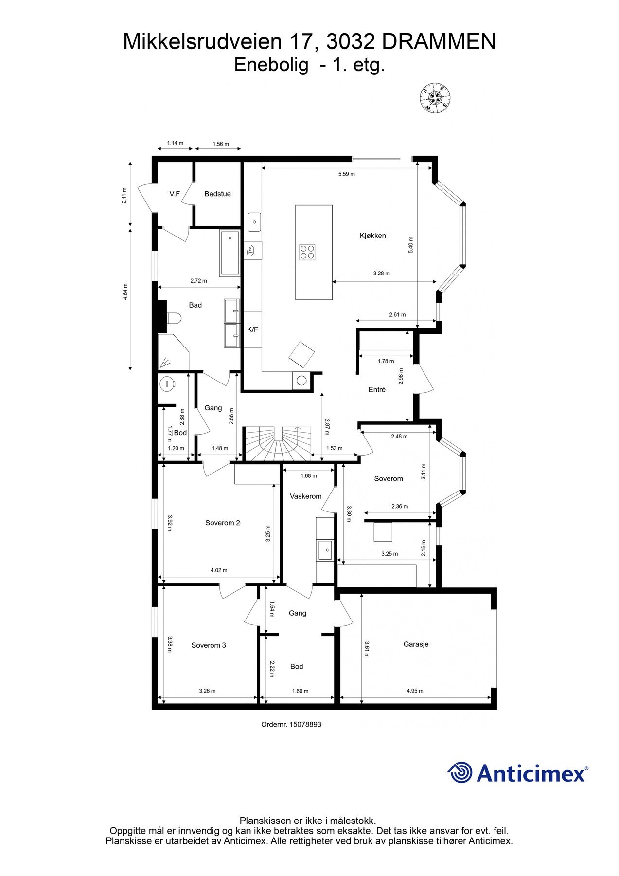 Plantegning, målsatt, hovedetasje Galleribilde