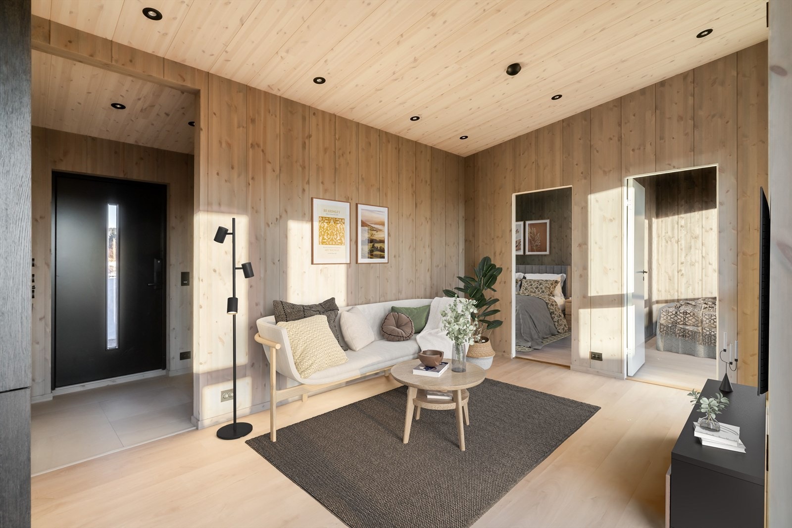 Boligen er arealeffektiv og det er lekre materialvalg. Galleribilde