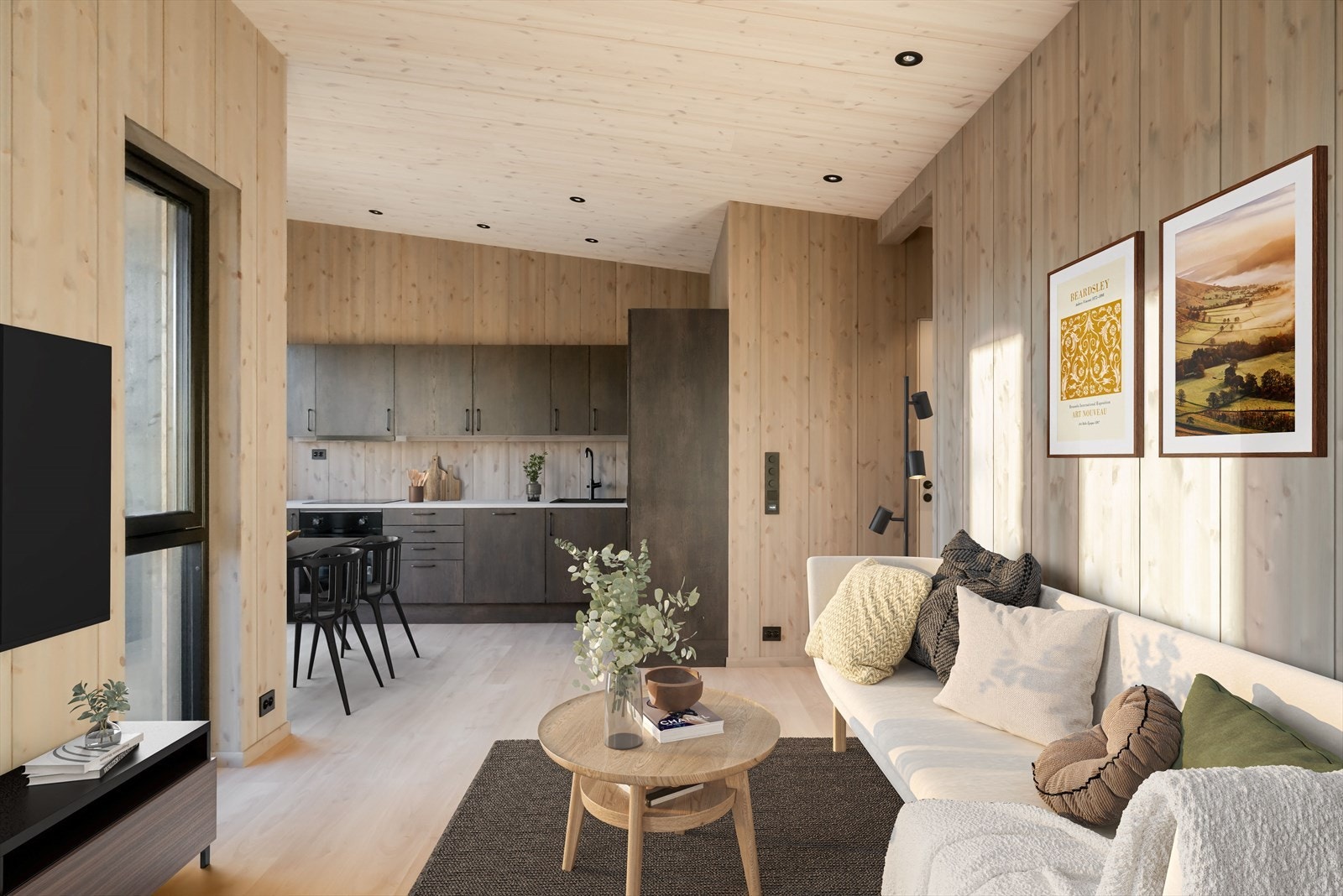 På stuen/kjøkkenet er det støpt varmekabler i gulv for behagelig gulvvarme. Videre er det balansert ventilasjon i huset som sørger for behagelig inneklima. Galleribilde