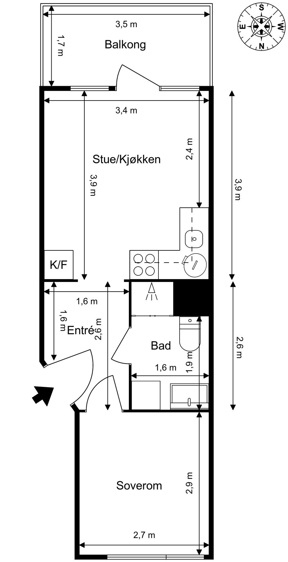Plantegning. Leiligheten disponerer kjellerbod på ca 5 kvm Galleribilde