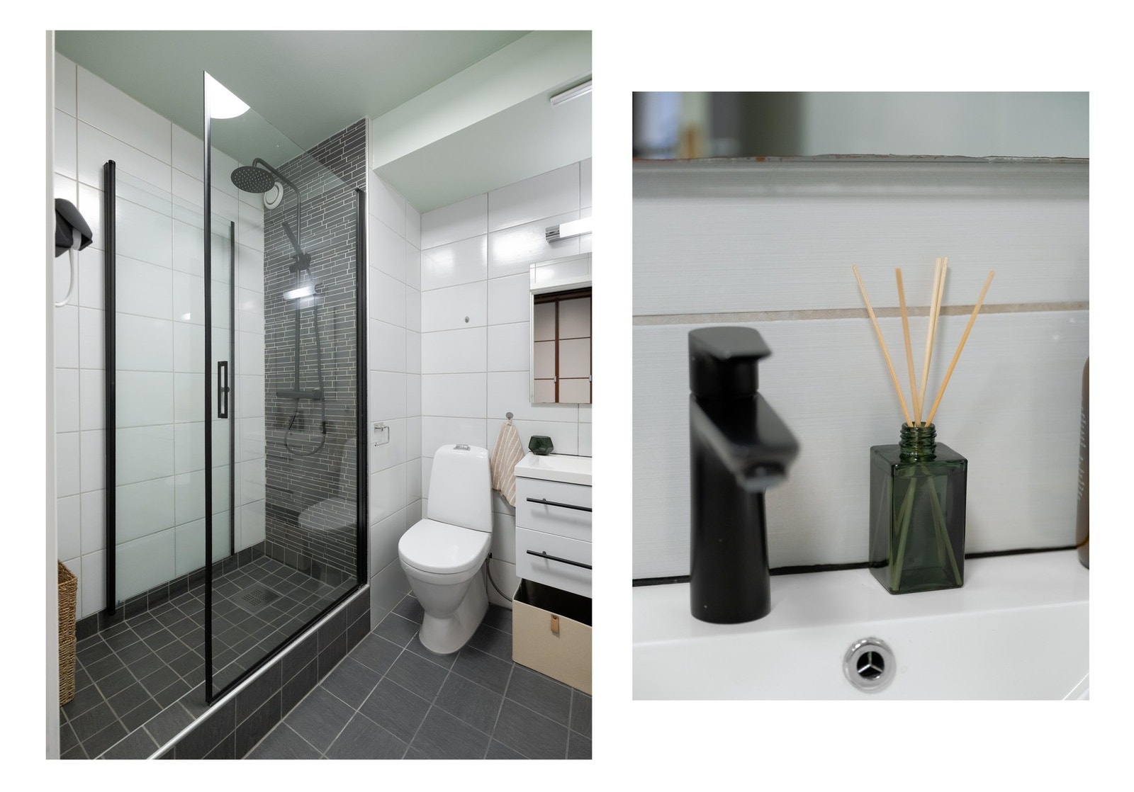 Leiligheten har et pent flislagt bad med varmekabler i gulvet. I følge forrige salgsoppgave ble badet renovert i 2015. Galleribilde