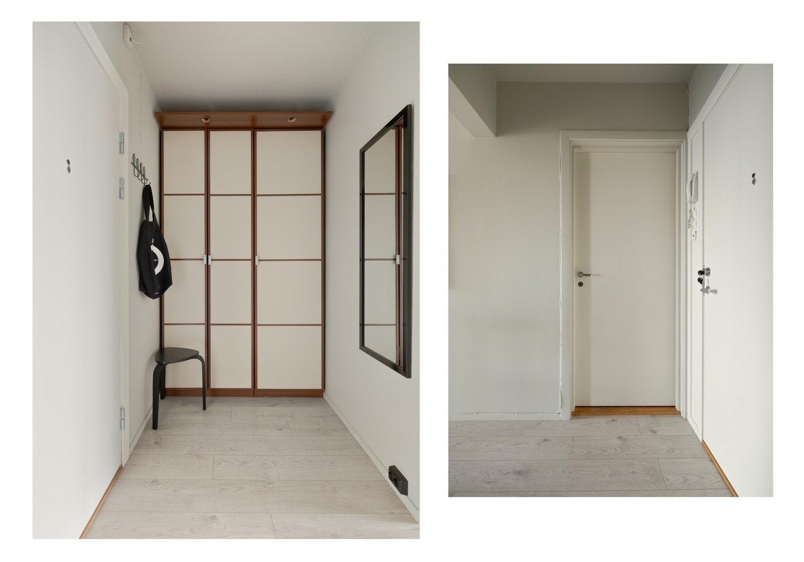 I gangen er det god plass til å henge fra seg jakker og plassere sko. Garderobeskapet medfølger. Galleribilde