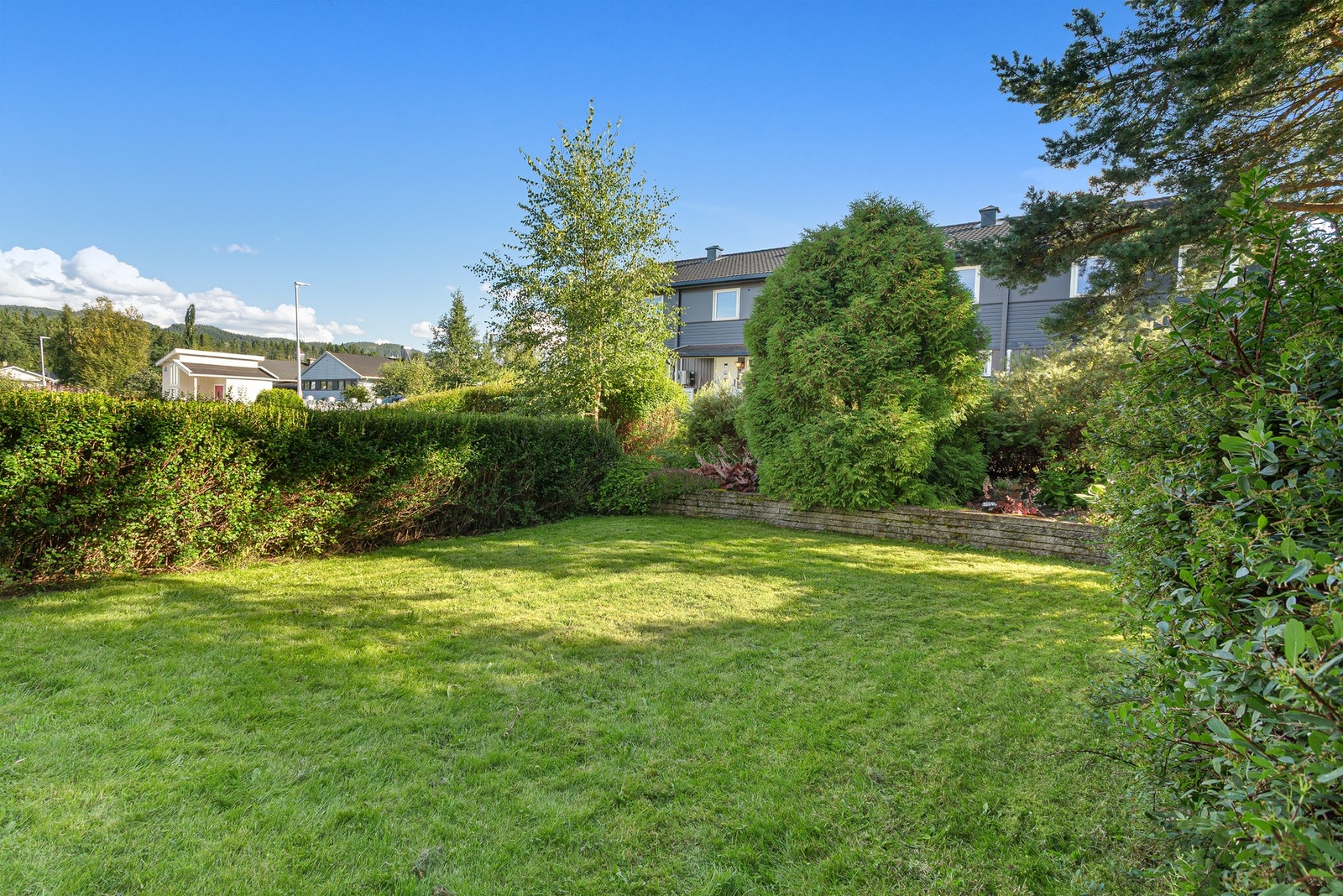 Flott og frodig hage på baksiden med flere muligheter Galleribilde