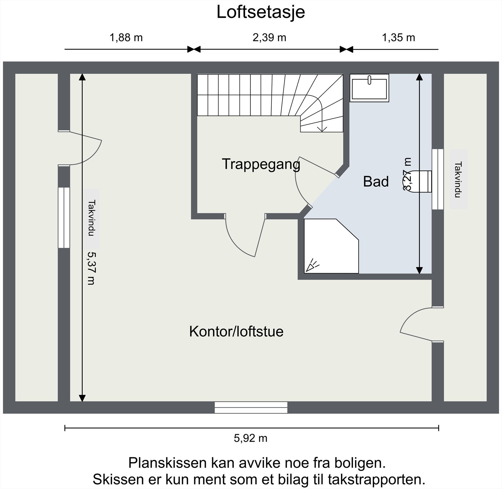 Loftsetasjen inneholder en fleksibel loftstue/kontor og et eget bad. Galleribilde