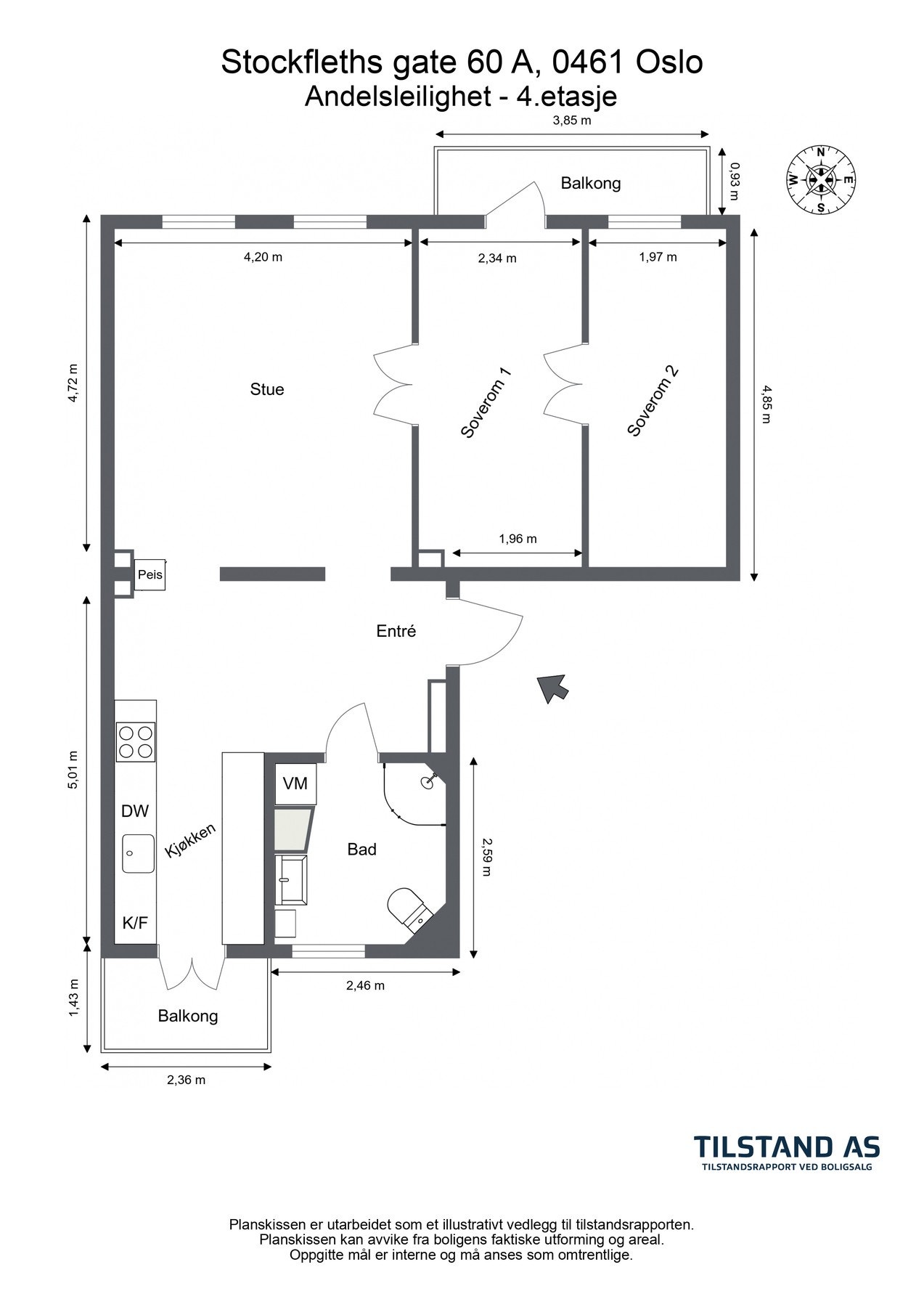 Den praktiske planløsningen har luftige, store og gode rom. Legg merke til at det er utgang til hele to balkonger. Luksus, ikke sant? Galleribilde