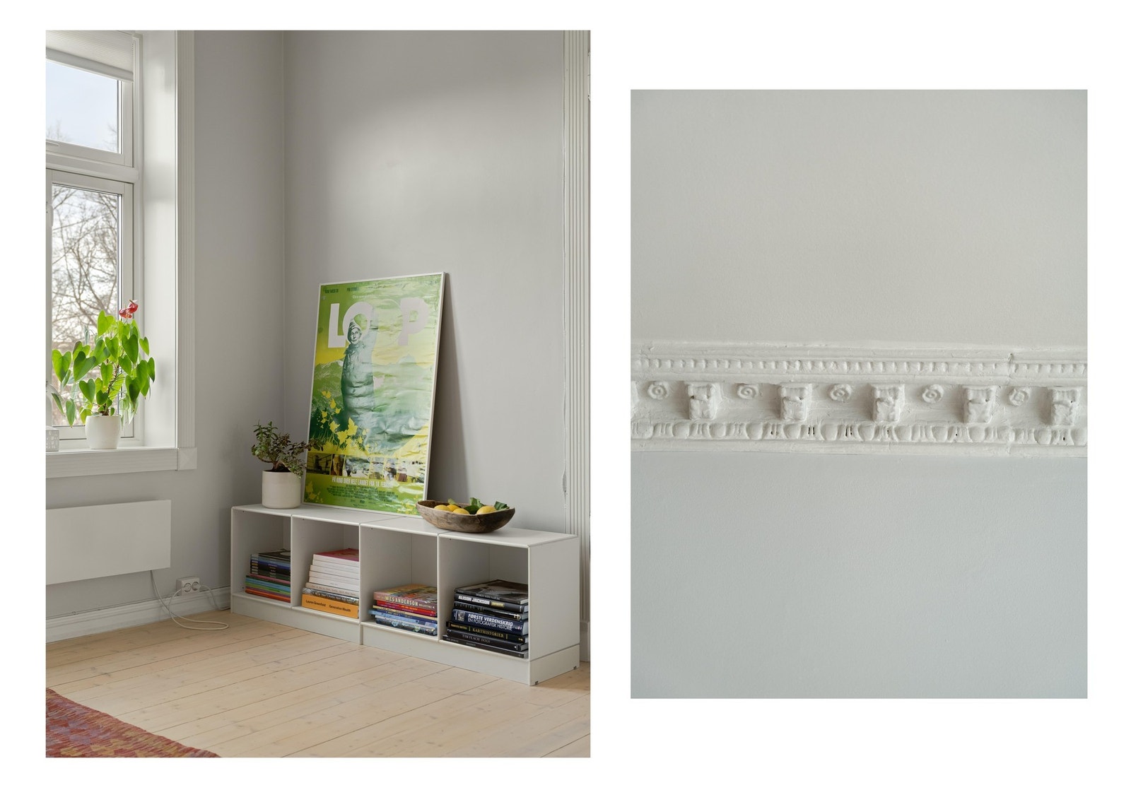 Her får du klassiske detaljer som originale tregulv, rosett og stukkatur. Det er verdt å nevne at internett er inkludert i felleskostnadene. Galleribilde