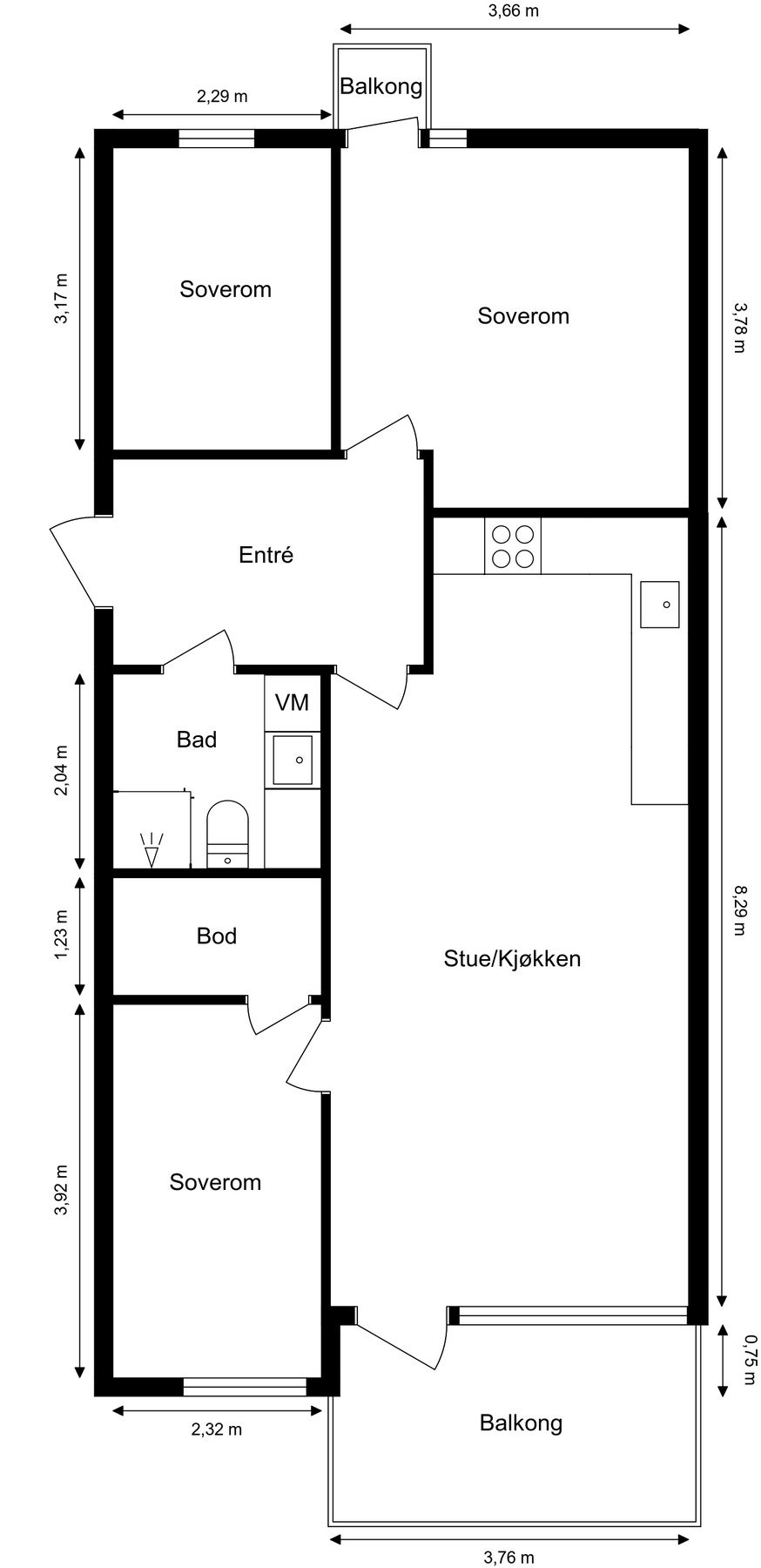Målsatt plantegning Galleribilde