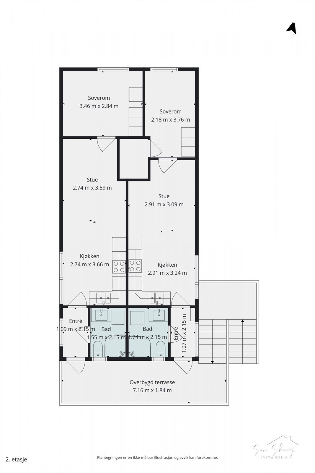 Plantegning i 2D av hoveddelen. Galleribilde
