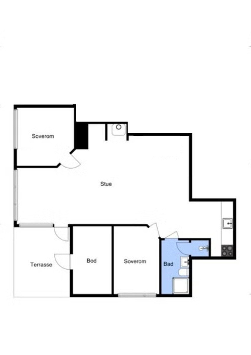 Planløsning. Bod kan disponeres etter avtale. Galleribilde