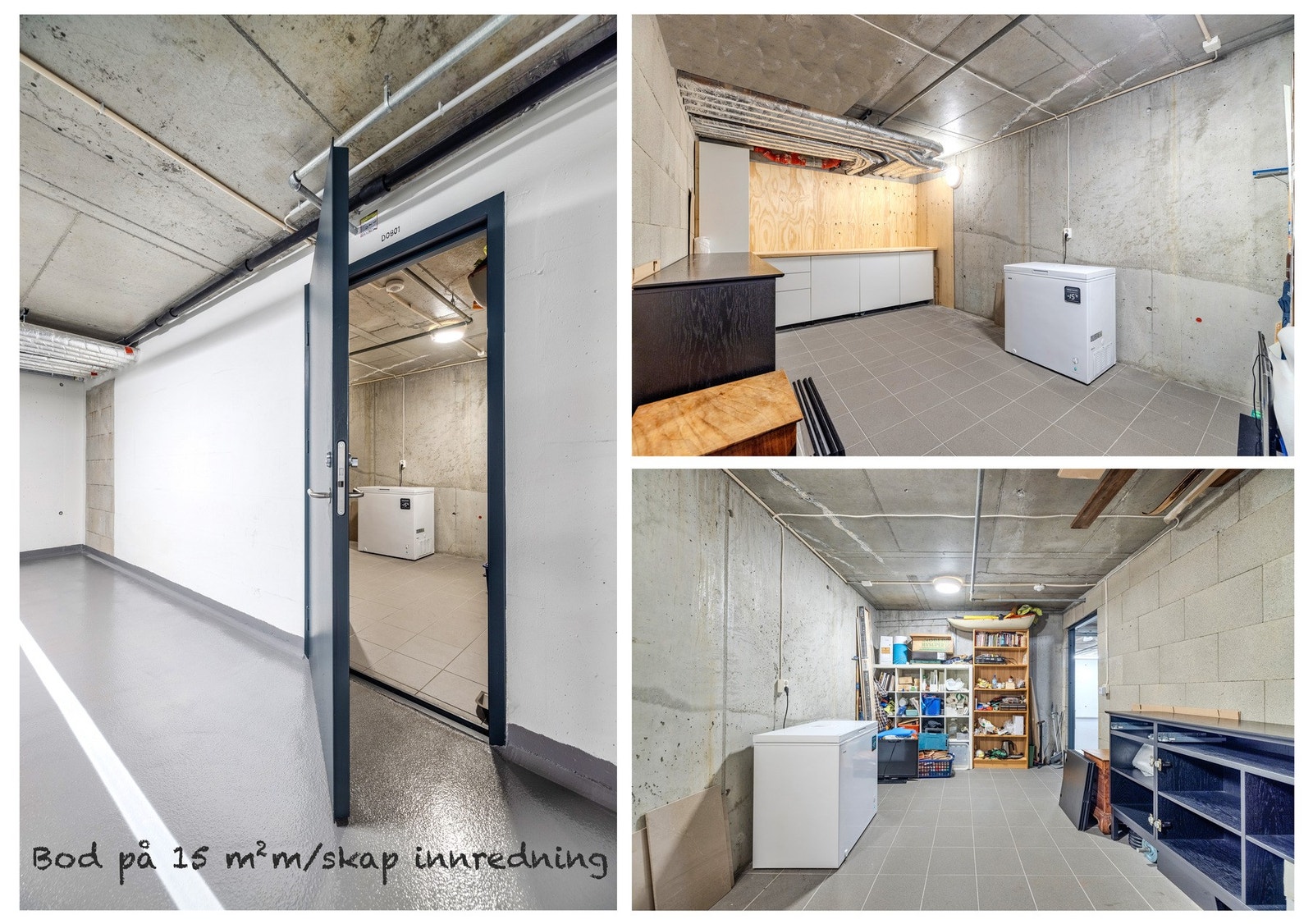 Romslig innredet bod i kjeller på ca. 15 kvm med både hobbybenk og eget strømuttak Galleribilde