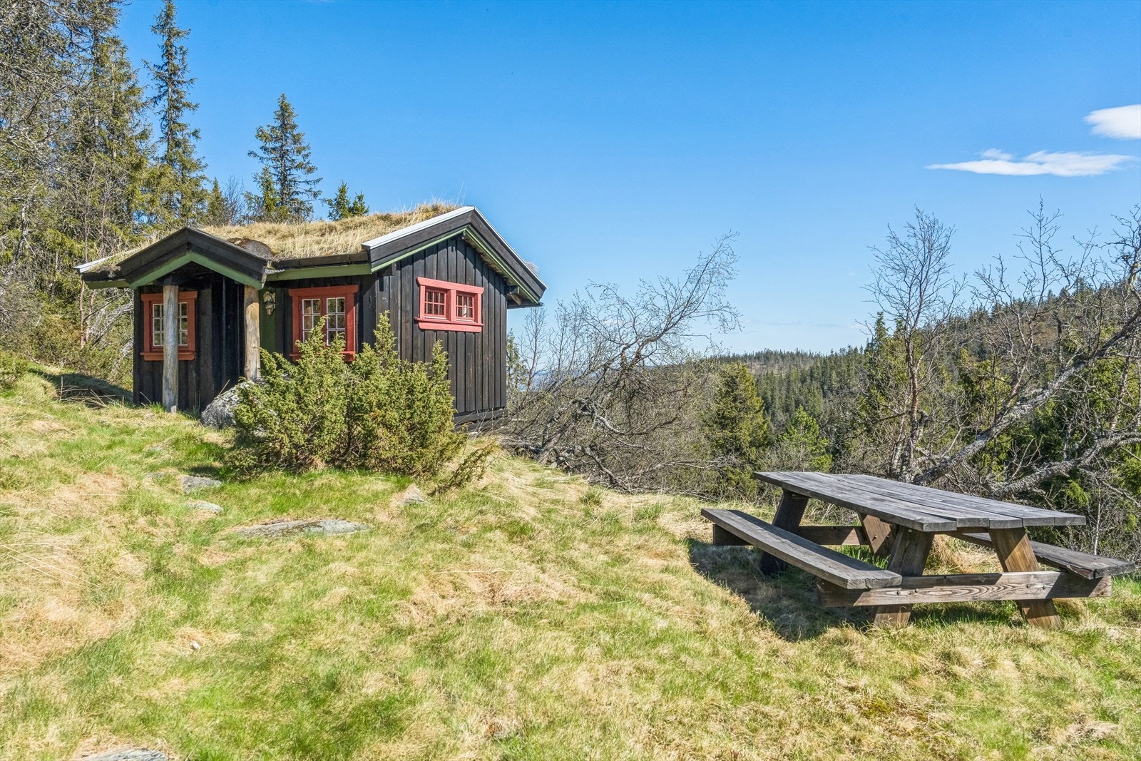 Tomta ligger i hellende terreng og har flere fine uteplasser, og god plass til lek og moro. Galleribilde