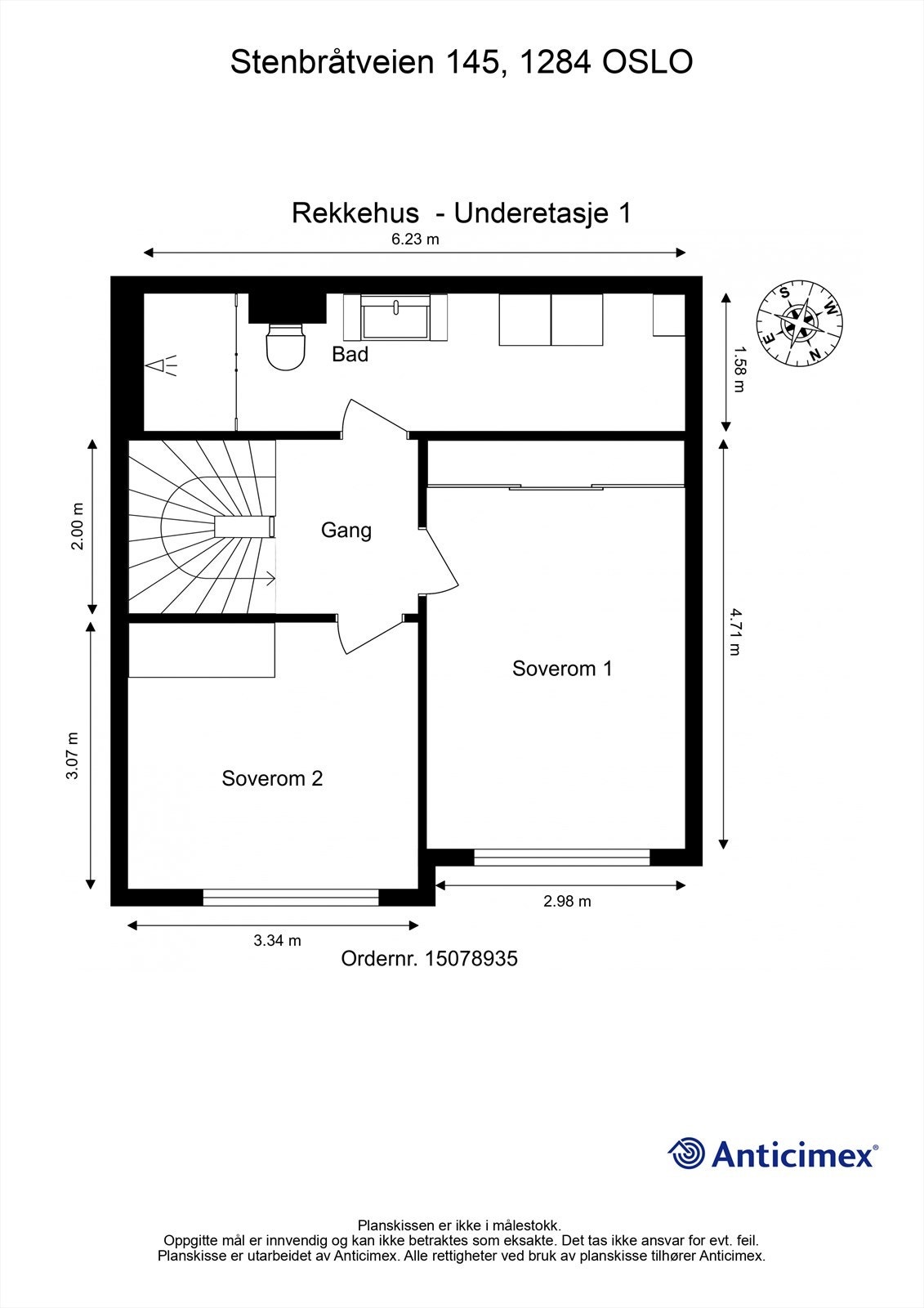 Underetasje 1 er en praktisk soveromsavdeling med to soverom og et bad. Galleribilde