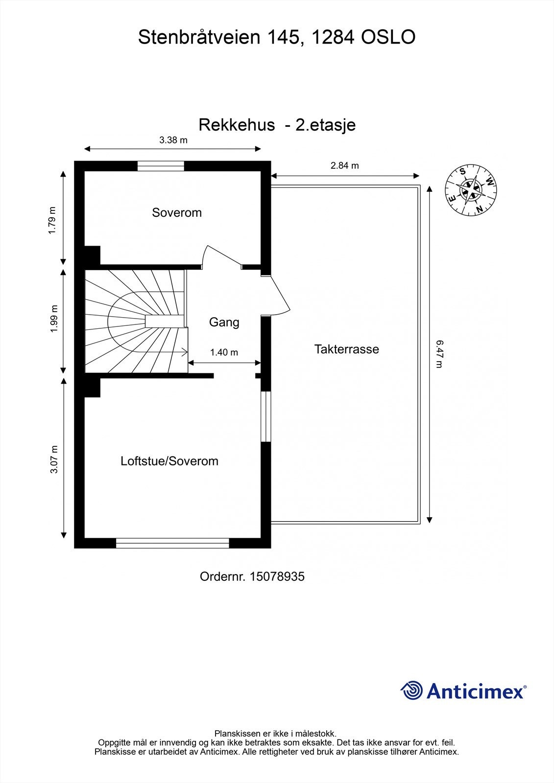 Toppetasjen rommer to soverom og har utgang til en privat takterrasse. Galleribilde