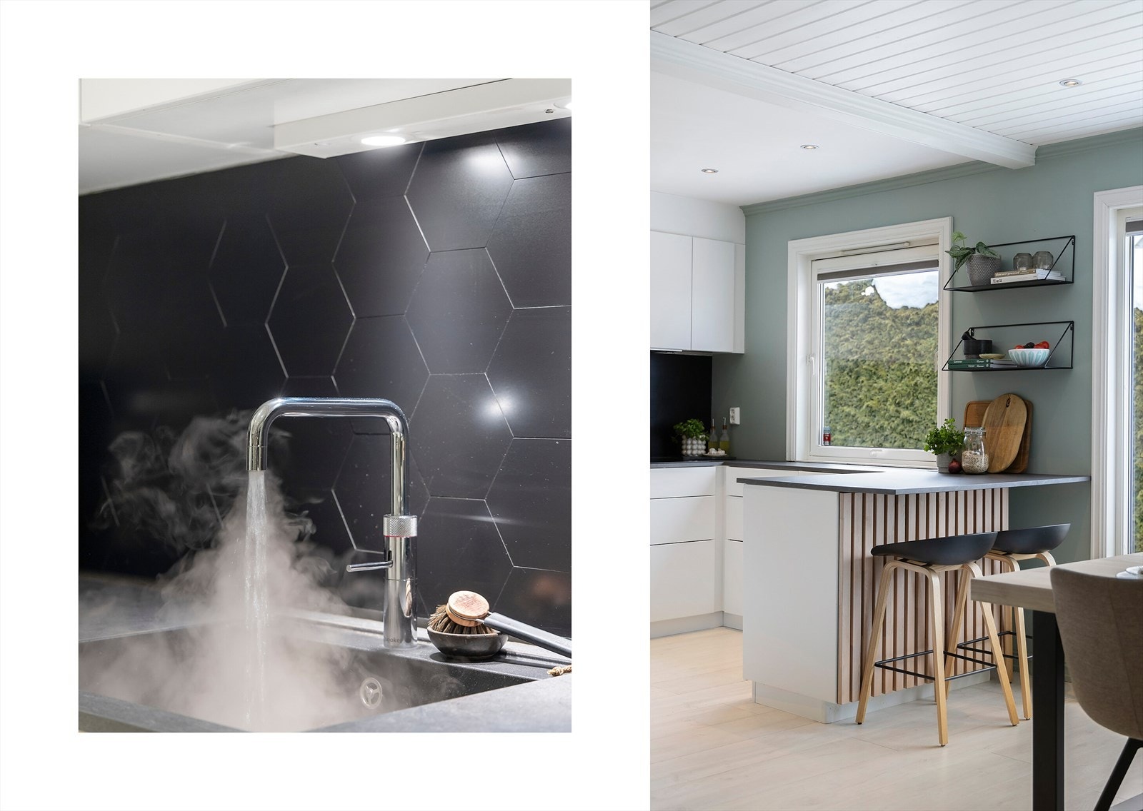 Kjøkkenet er utstyrt med helintegrerte hvitevarer og Quooker som gir kokende vann direkte fra kranen. Alle hvitevarer medfølger. Galleribilde