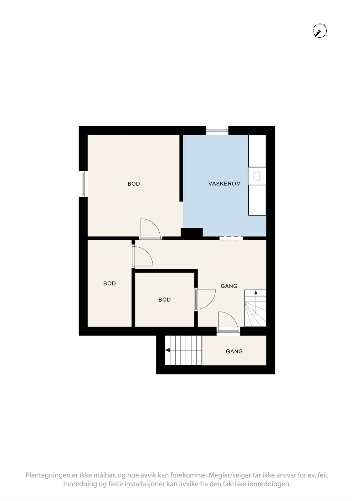 Kjelleren består av flere boder som gir rikelig med lagringsplass, totalt 41 m². Galleribilde