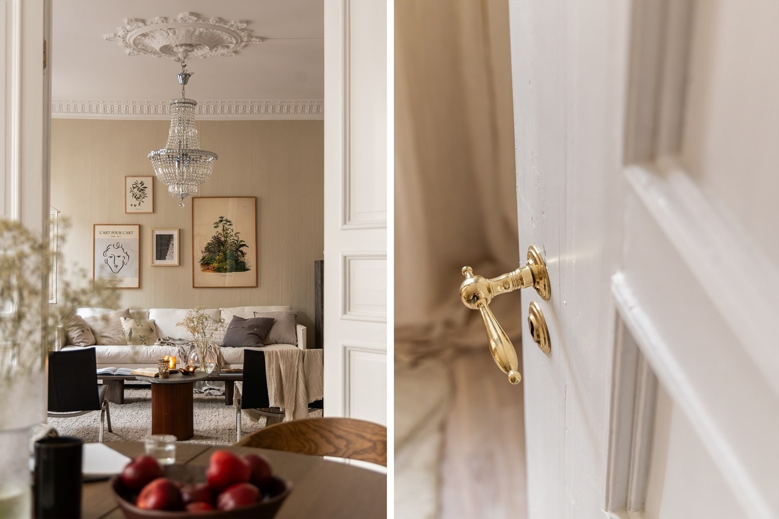 Nydelig klassiske detaljer med stukkatur/rosett og doble fløydører Galleribilde