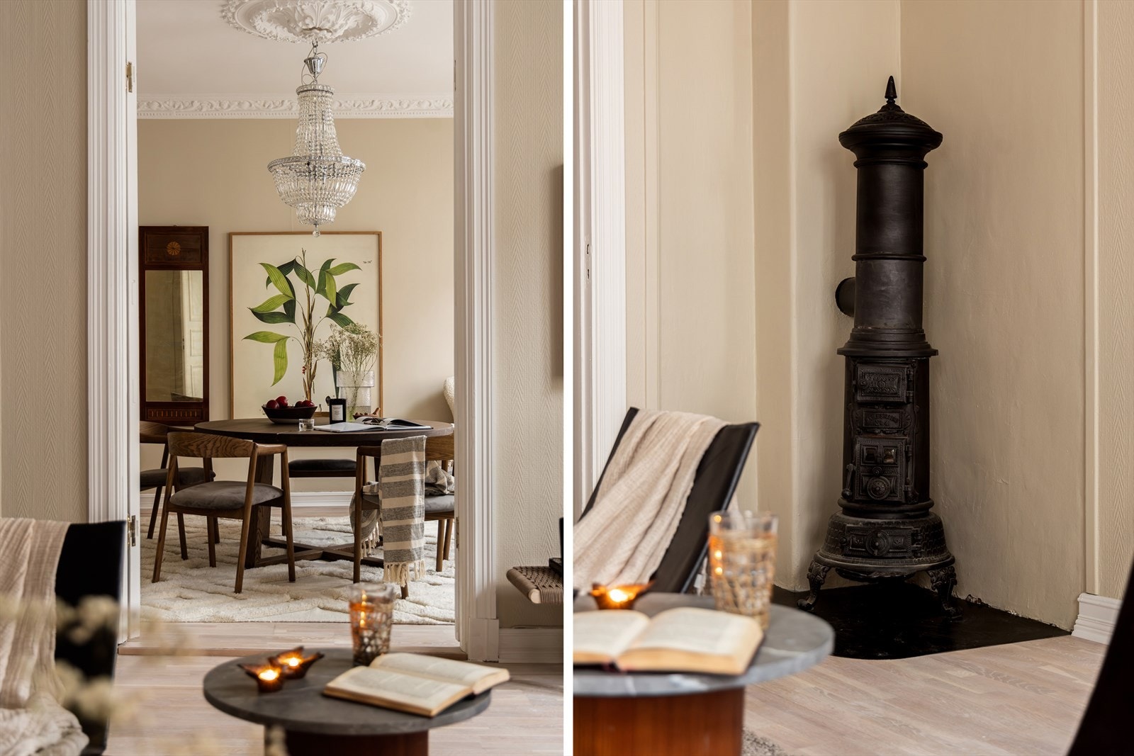 Boligen har en klassisk sjarm med blant annet en flott vedkamin Galleribilde