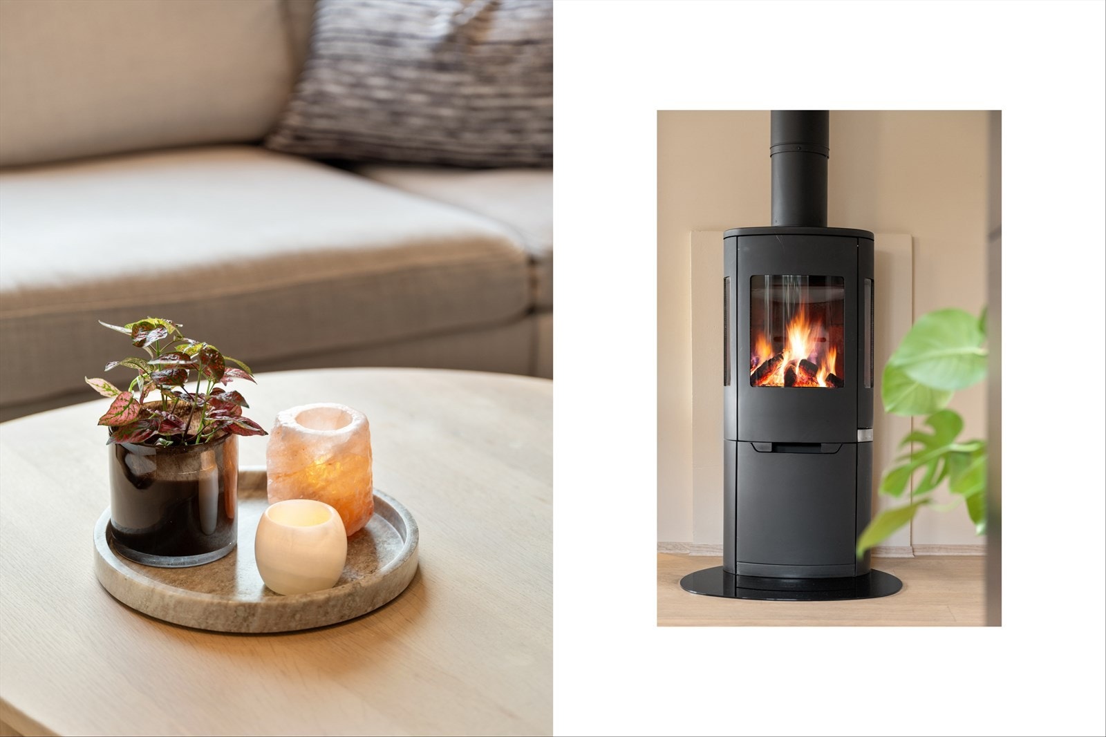 Peisen fungerer som et naturlig blikkfang i rommet og skaper en ekstra hyggelig ramme rundt oppholdsrommet, spesielt i høst- og vinterhalvåret. I tillegg er detetablert gulvvarme på våtrom, entre & stue/kjøkken. Galleribilde