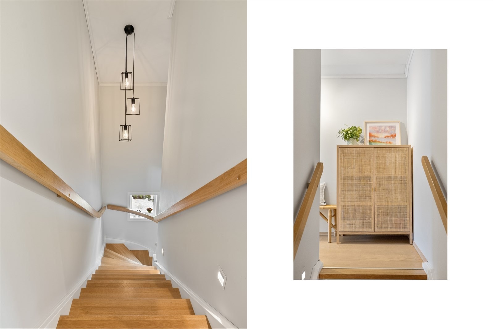 Den innvendige trappen har malte vanger og trinn i eik, som gir et lyst og tidløst uttrykk. Galleribilde