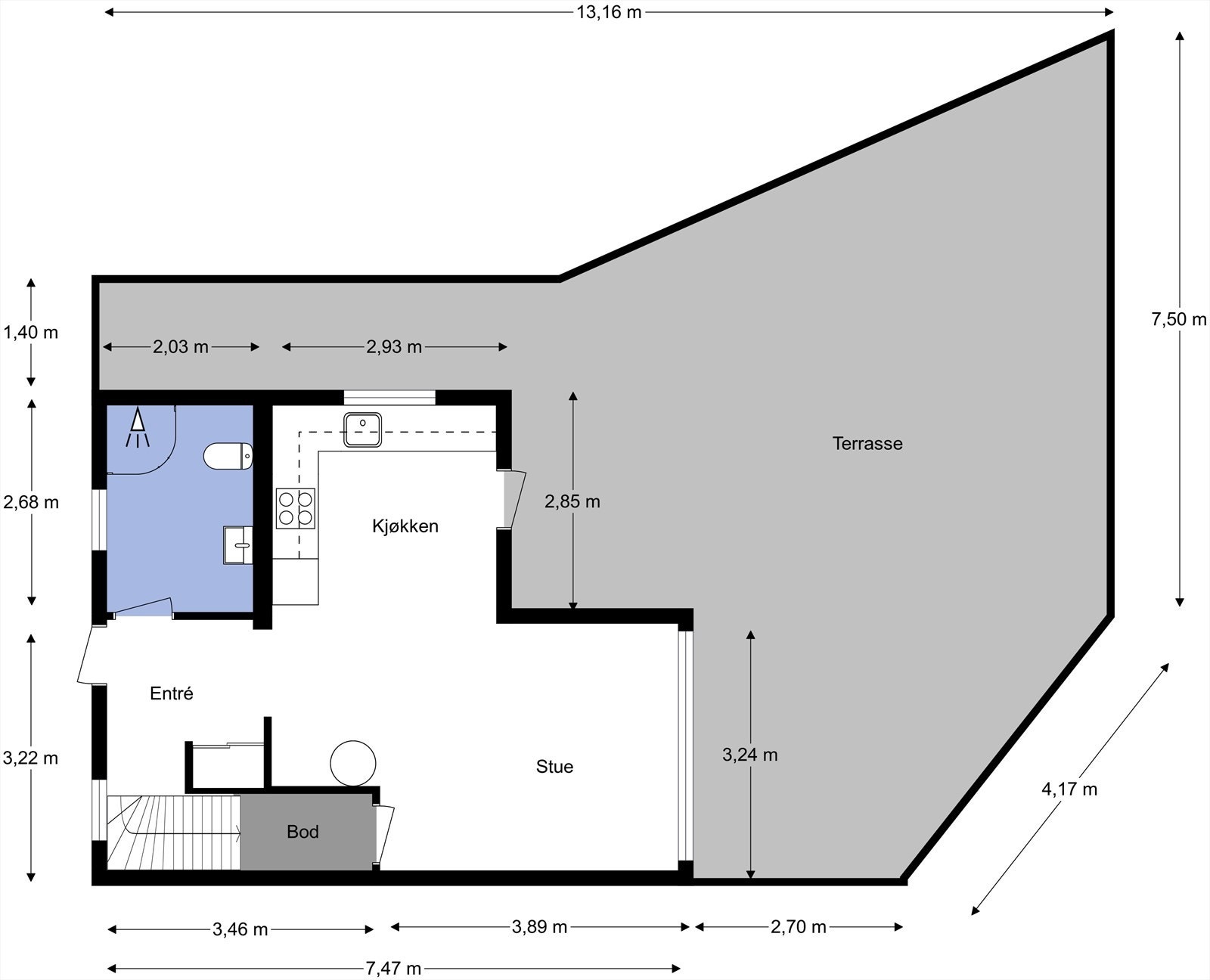 Plategning 1. etasje med mål fra takstmann. Galleribilde