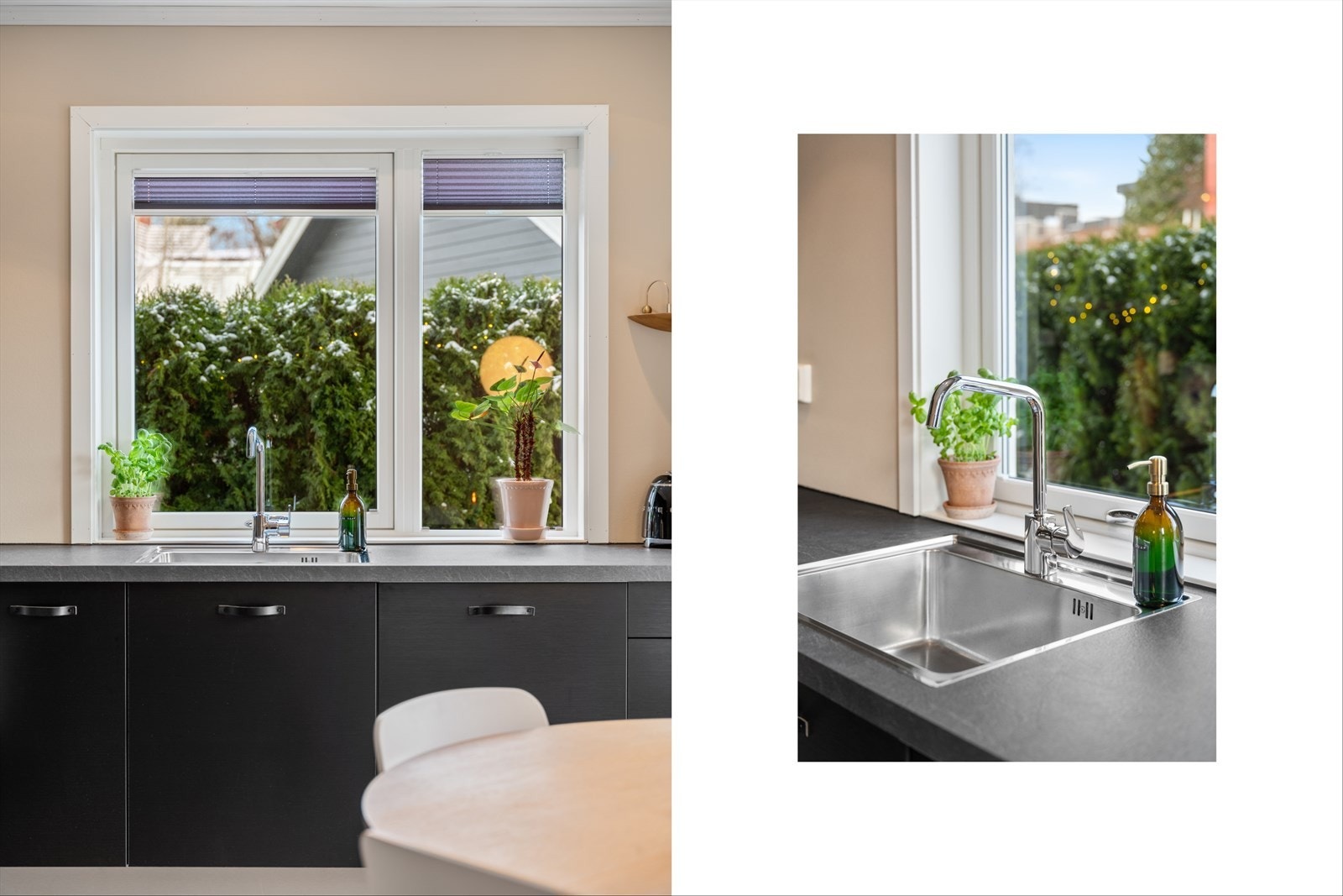 Laminert benkeplate med integrert oppvaskkum og ettgreps blandebatteri gir en praktisk og funksjonell arbeidsflate. Galleribilde