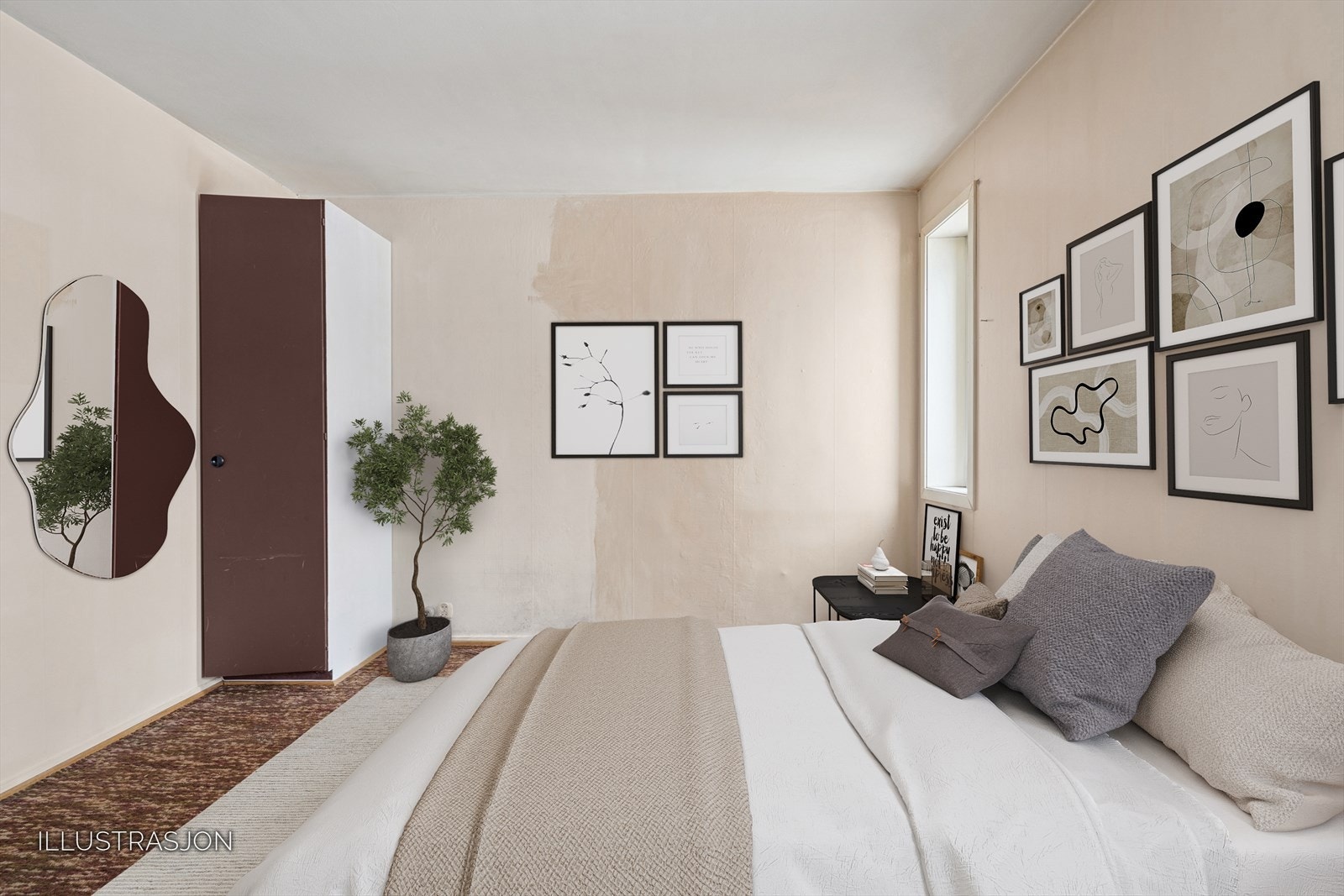 Soverom. Bildet er digitalt møblert Galleribilde