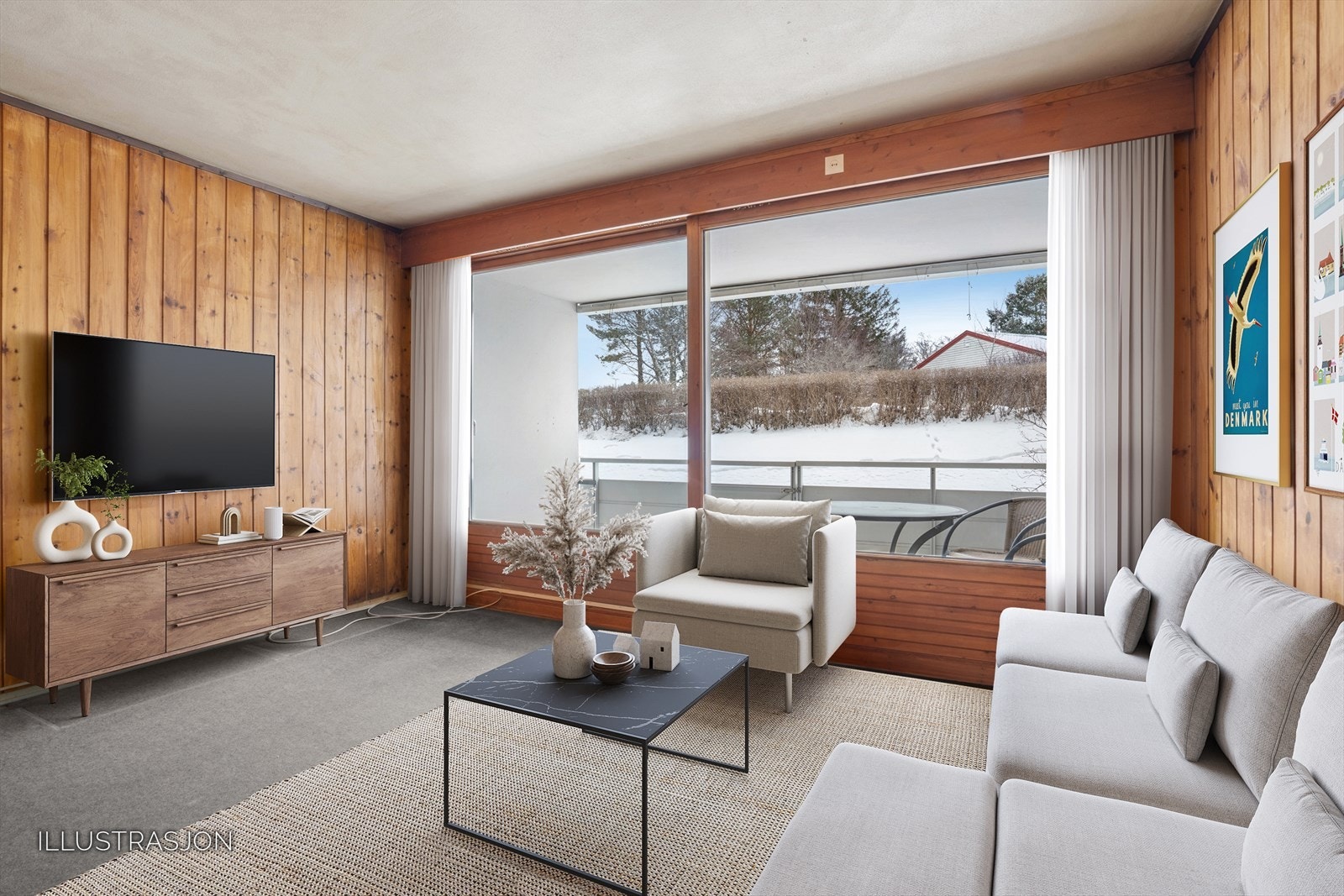 Velkommen til Østre Moholt-tun 5! En lys og romslig 2-roms i 1.etasje. Boligen har behov for innvendig oppussing. Bildet er digitalt møblert Galleribilde