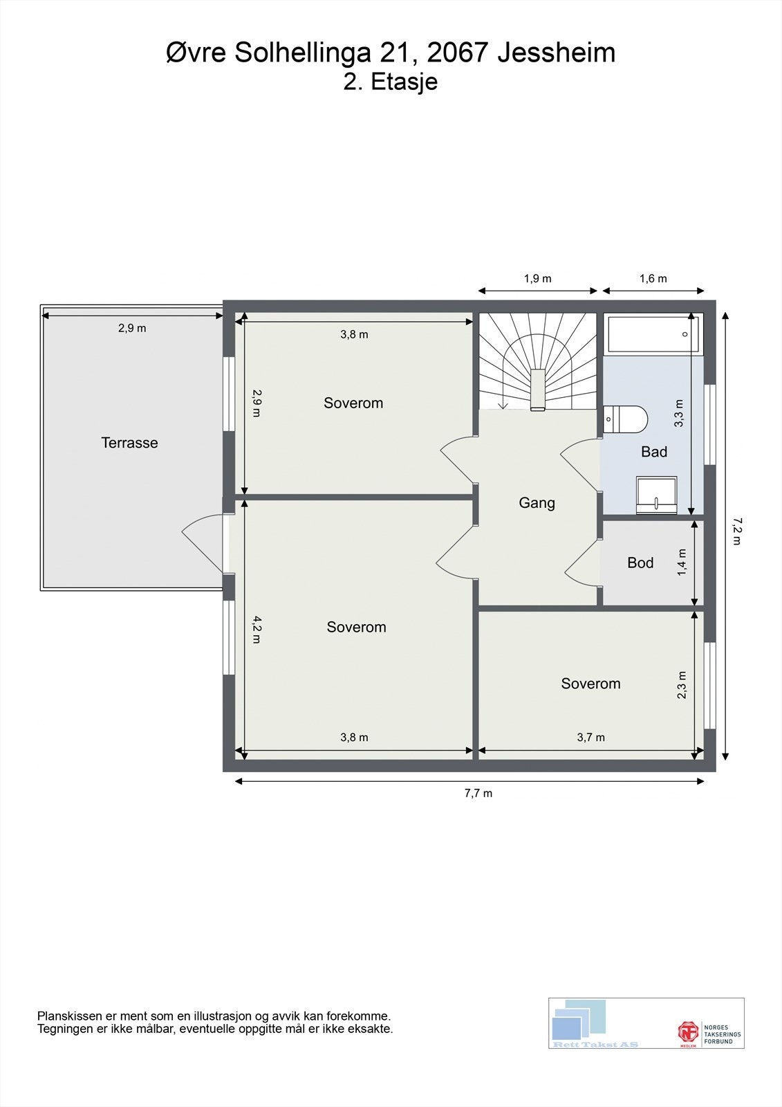 Andre etasje inneholder tre soverom, et bad, bod og trapperom. Galleribilde