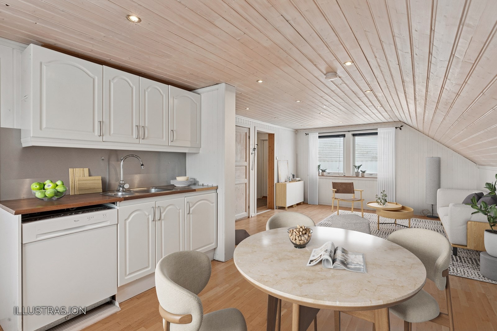 Utformingen sørger for enkel plassering av en større spisegruppe i tilknytning kjøkkenet. Galleribilde