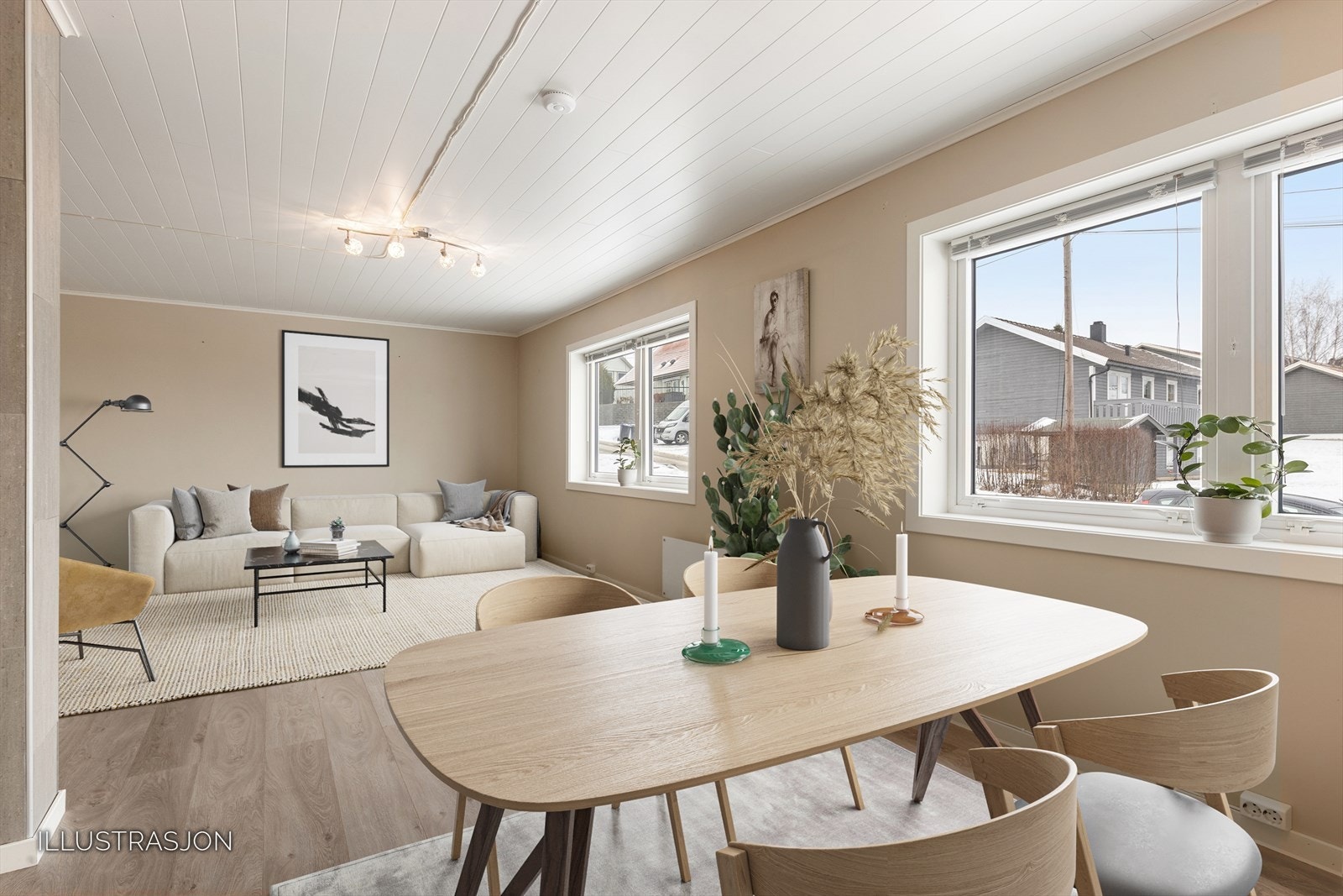 Utformingen sørger for enkel plassering av en større spisegruppe i tilknytning kjøkkenet. Galleribilde