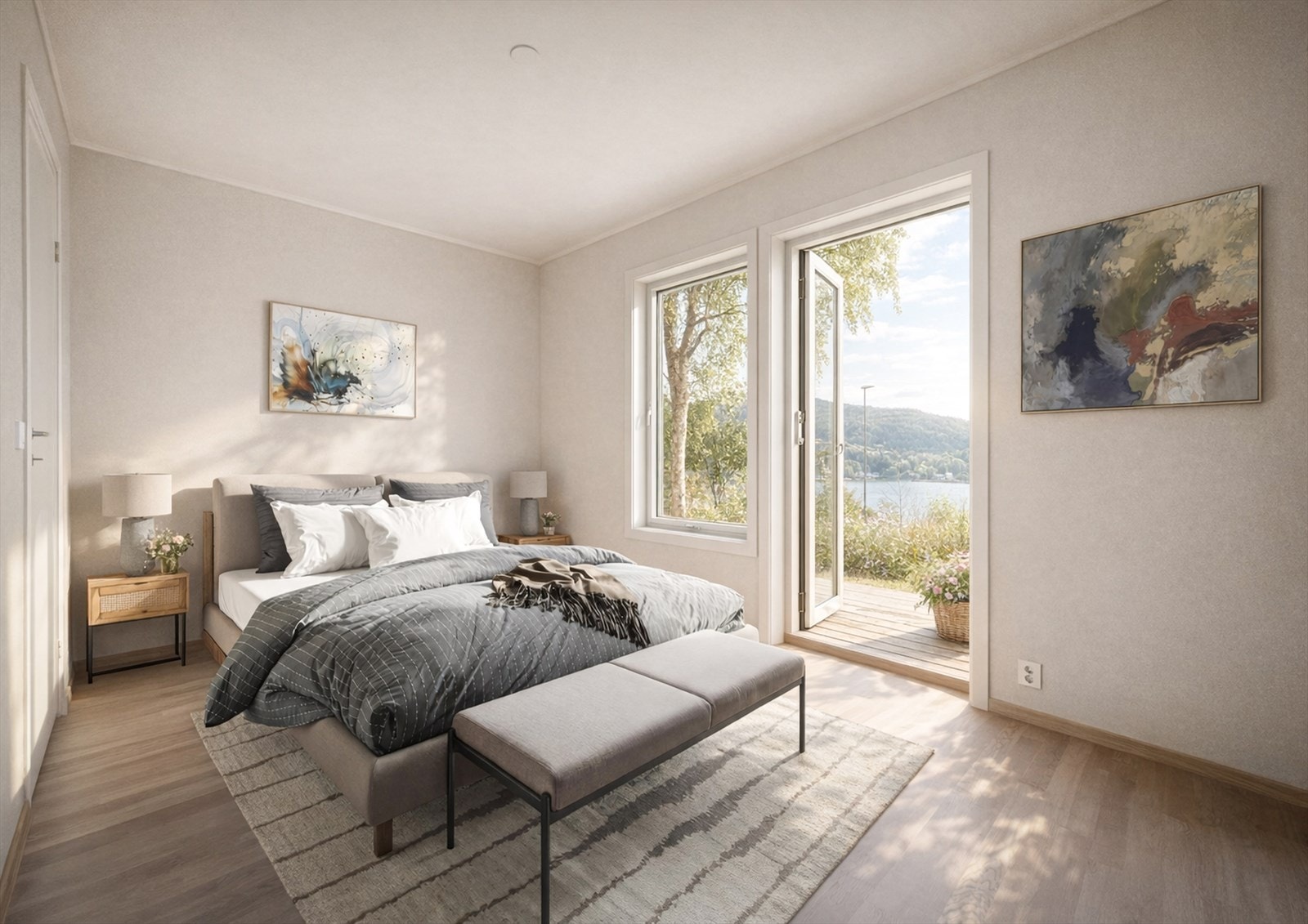 Soverom i 1.etasje med utgang til markterrasse. Galleribilde