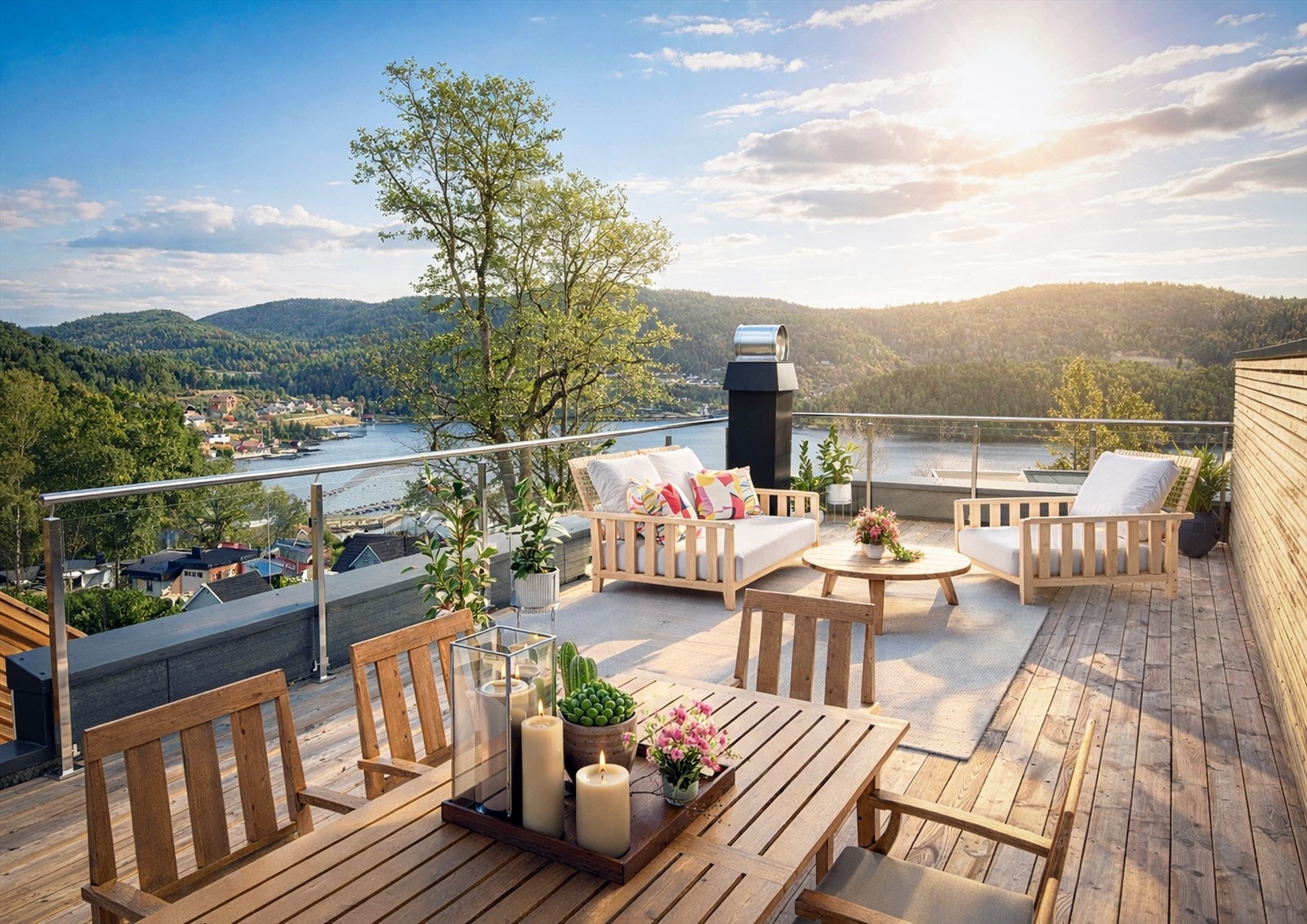 Nyt den solrike takterrassen til det fulle med denne flotte utsikten. Galleribilde