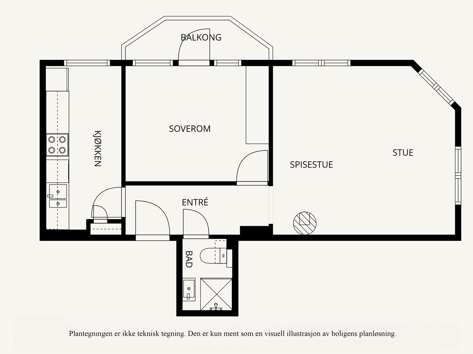 Leiligheten har totalt 51 kvm BRA-i - en svært godt utnyttet 2-roms med gjennomtenkt planløsning. Galleribilde