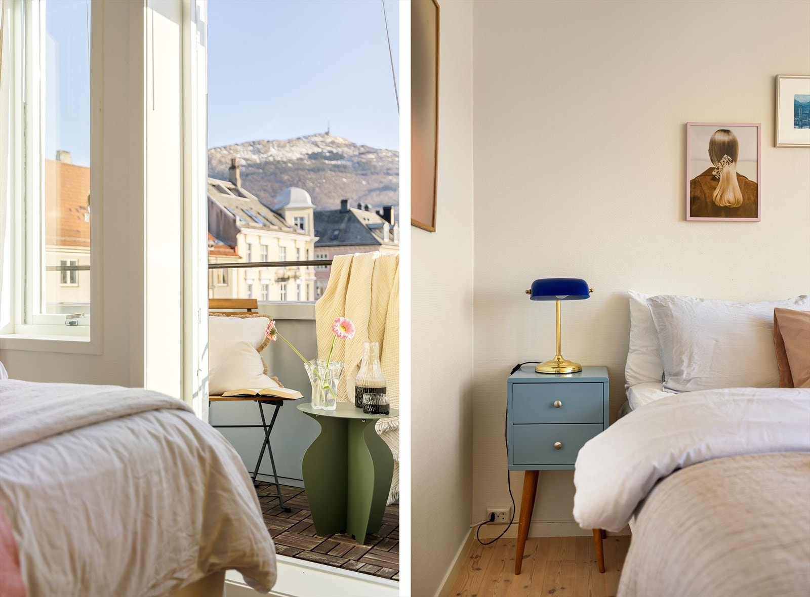 Balkongen på 1,4 kvm fungerer som en hyggelig forlengelse av soverommet, perfekt for morgenkaffe. Galleribilde