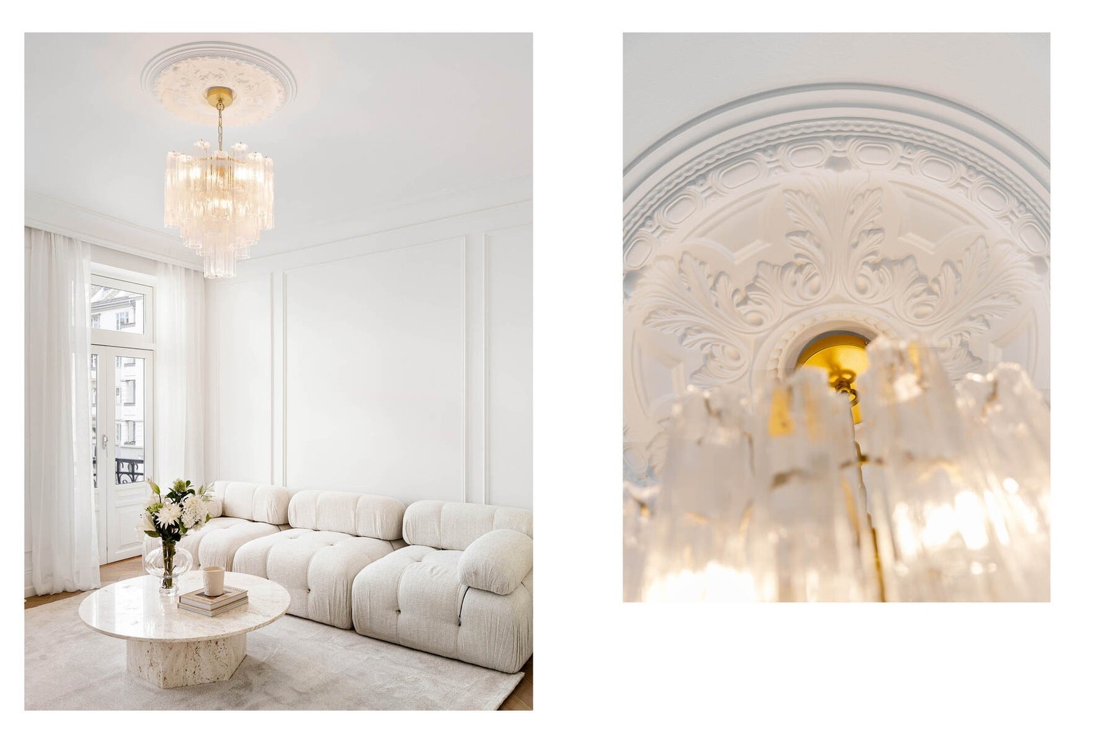 Pen stukkatur og rosett i himling. Galleribilde