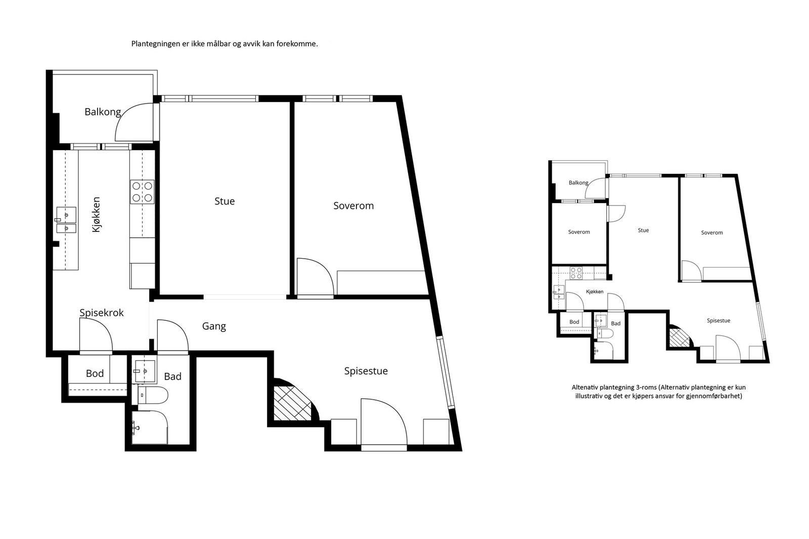Planskisse og alternativ planskisse. Ikke målbar - avvik kan forekomme. Galleribilde