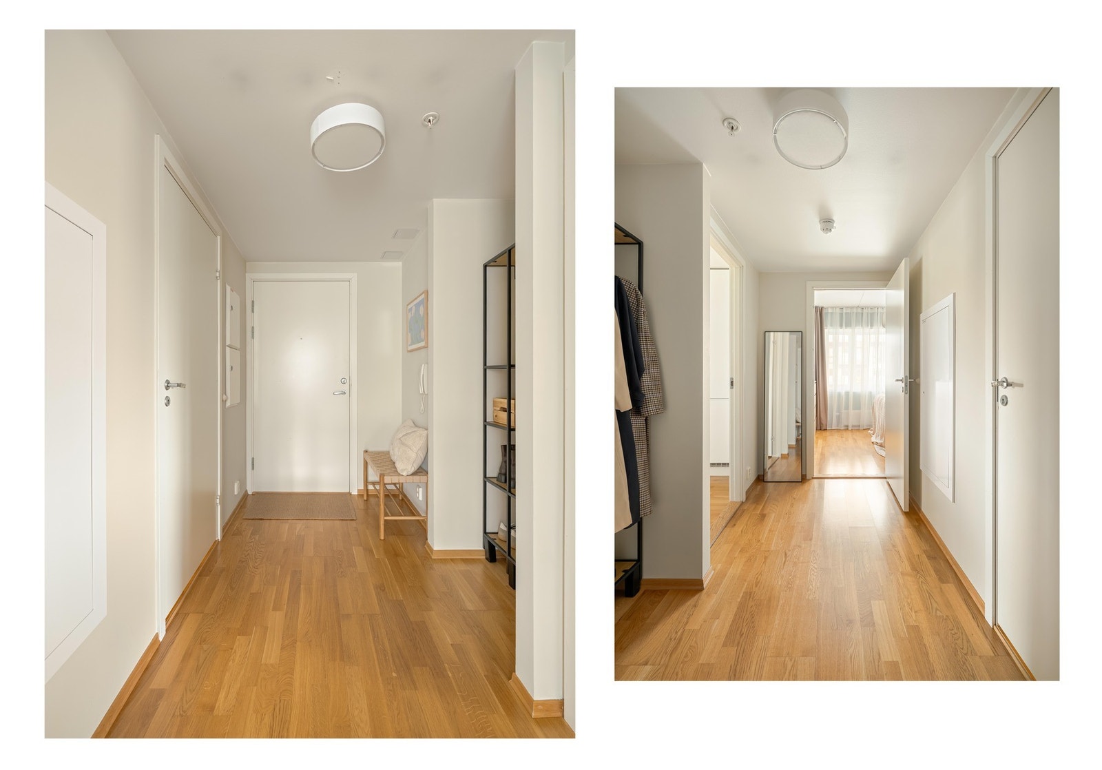 Entreen er et fint bindeledd, med gode oppbevaringsmuligheter. Herfra finner vi inngangen til baderommet. Galleribilde